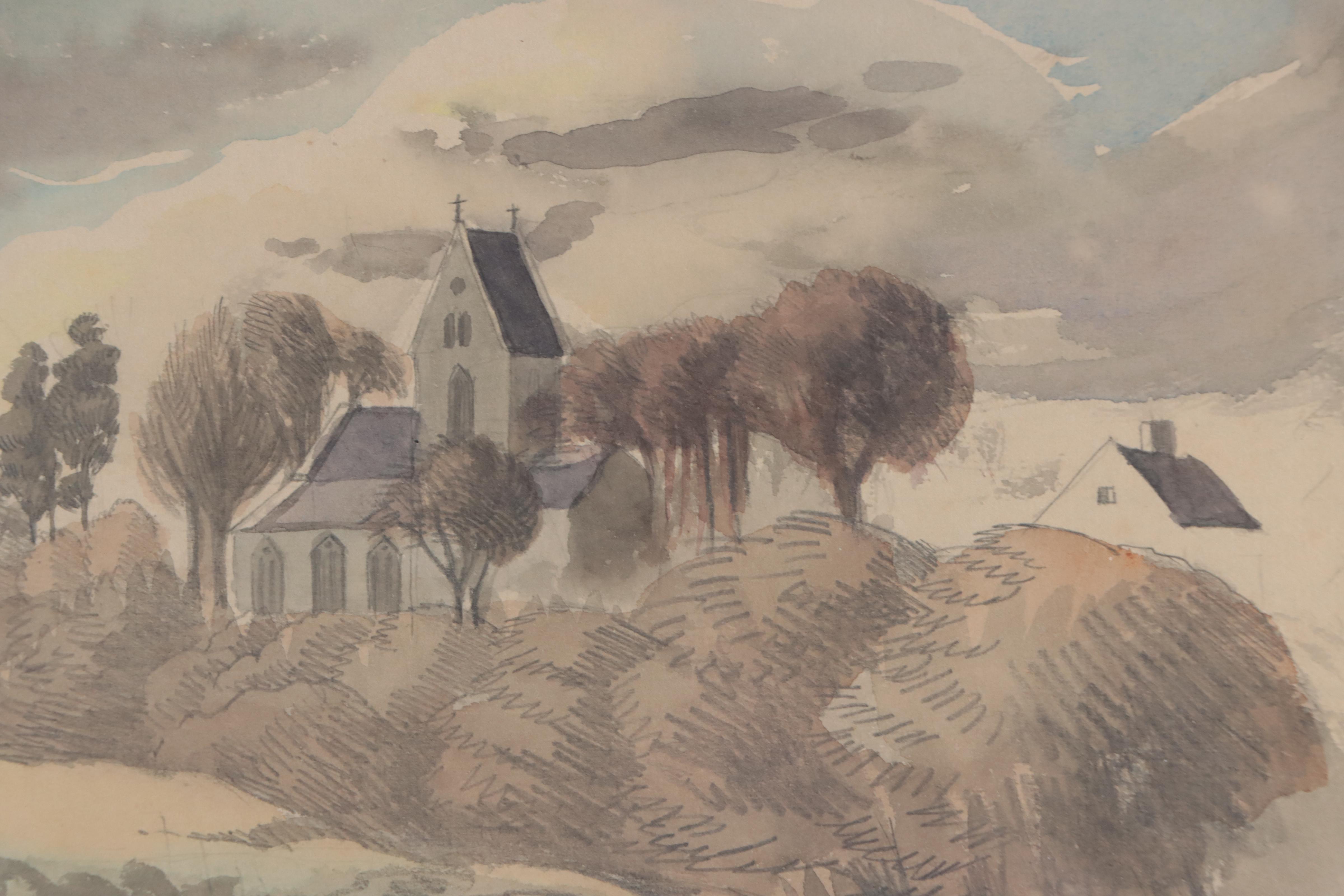 Franklin White Town Landscape Watercolor Painting