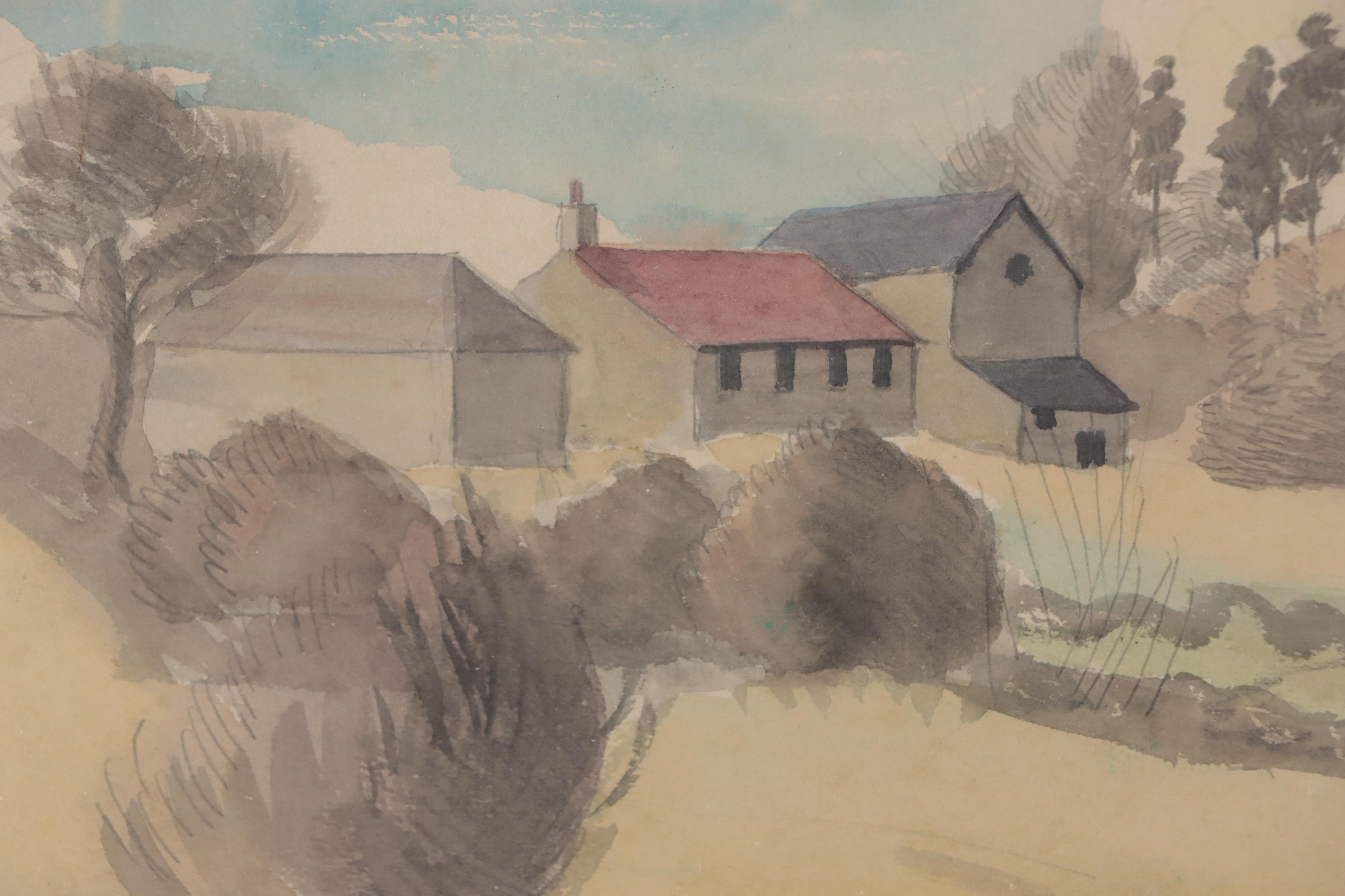 Franklin White Town Landscape Watercolor Painting