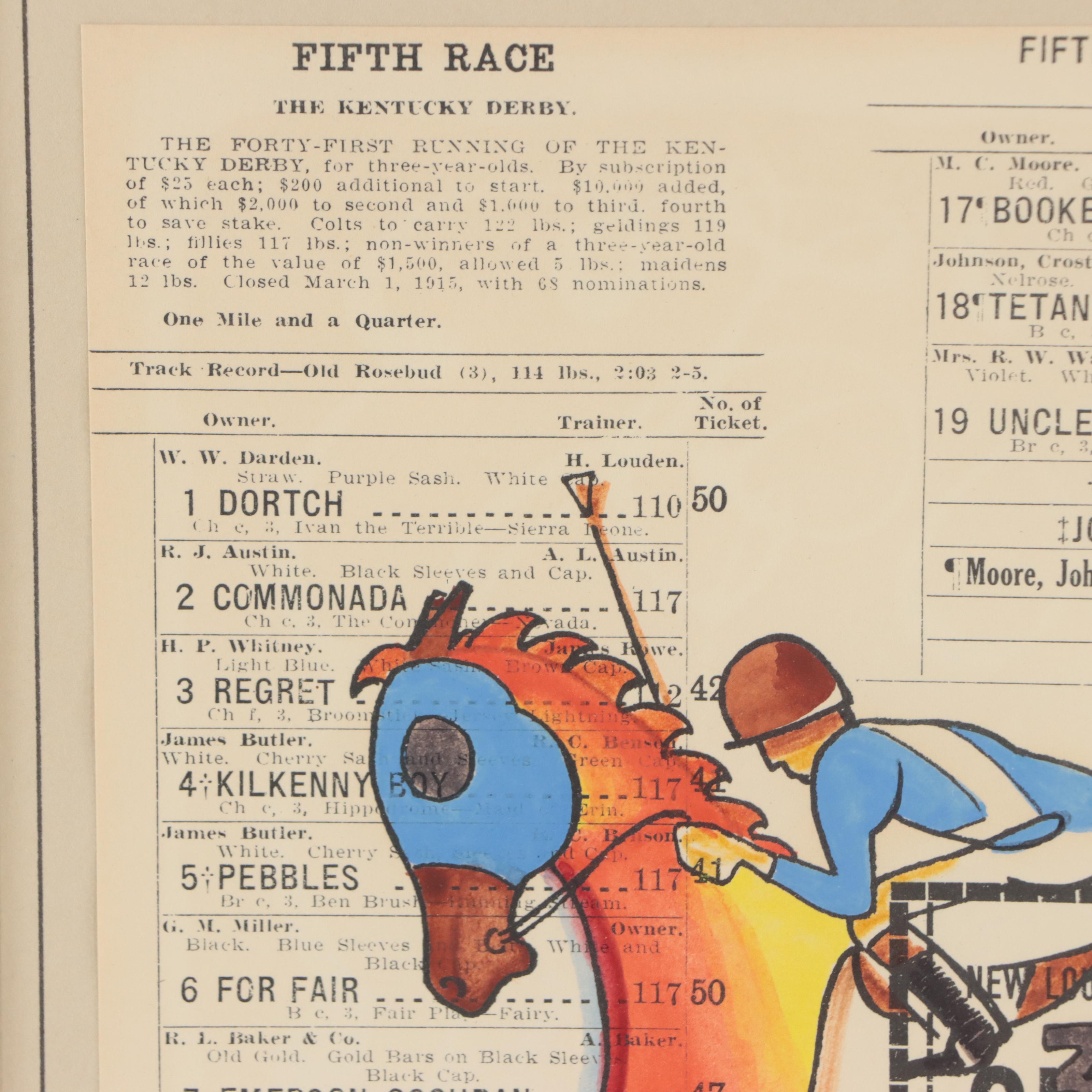 Jon Higgins Ink and Watercolor Drawing of Horse and Jockey