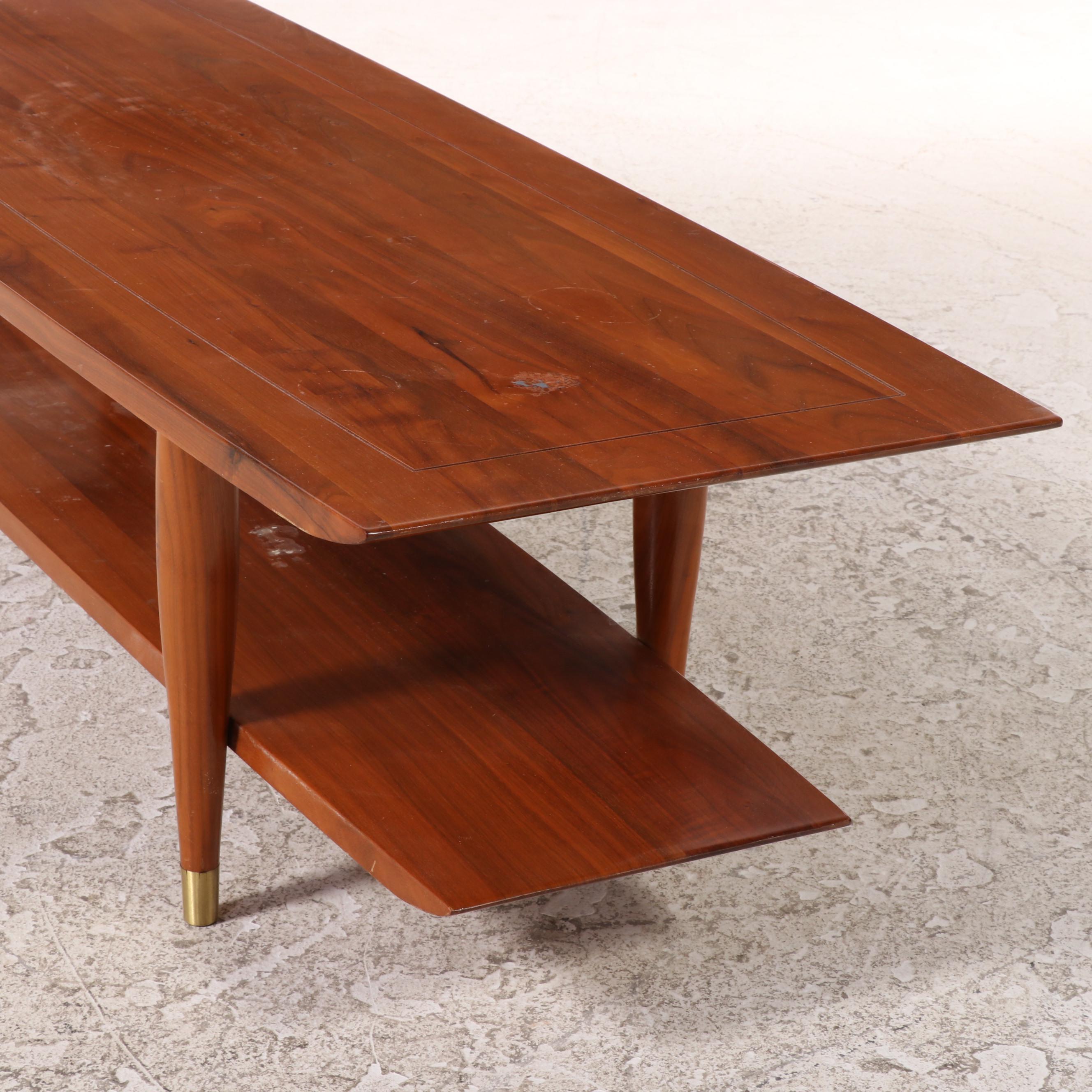 Bissman Mid Century Modern Walnut Two-Tier Coffee Table