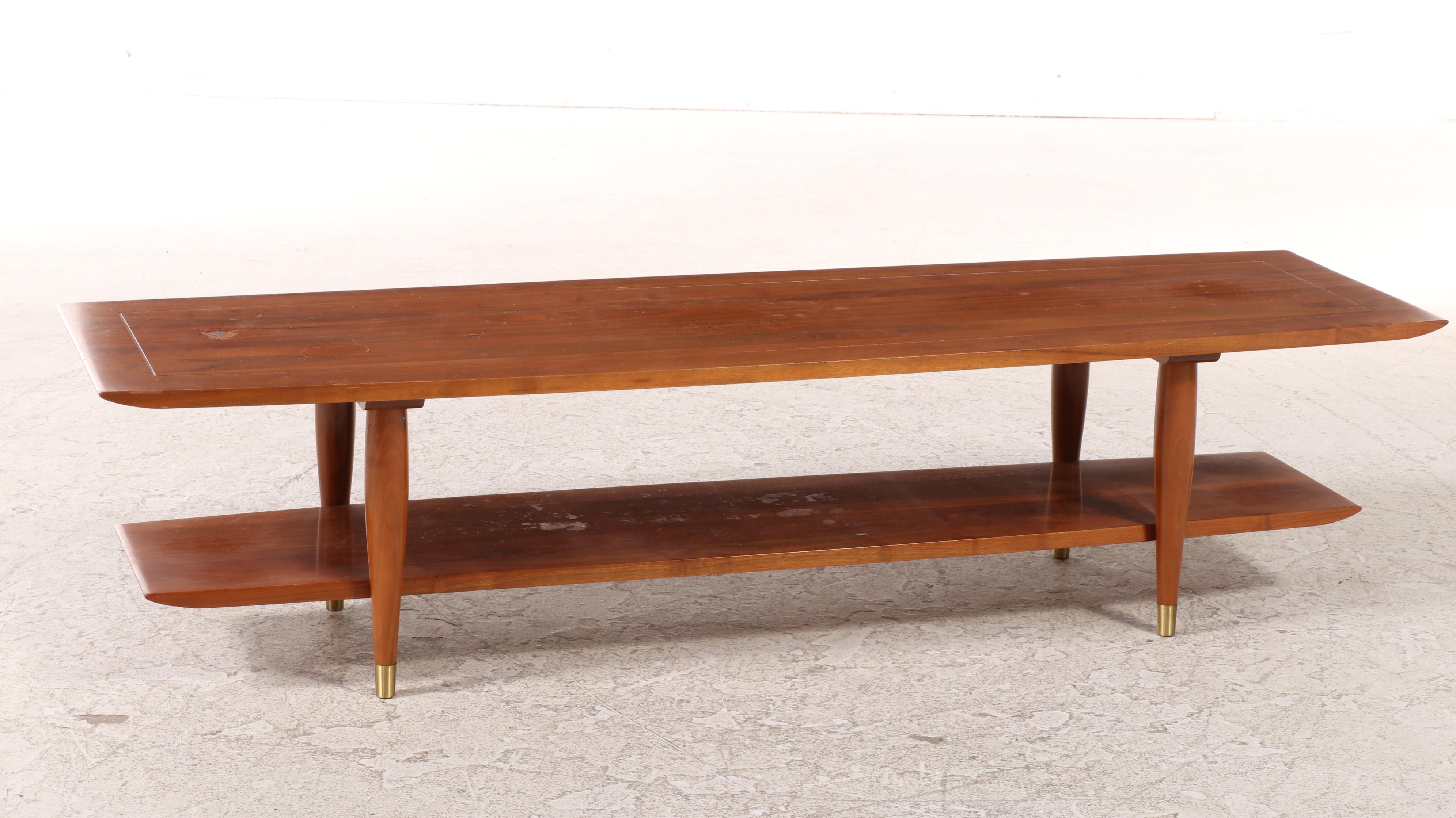 Bissman Mid Century Modern Walnut Two-Tier Coffee Table