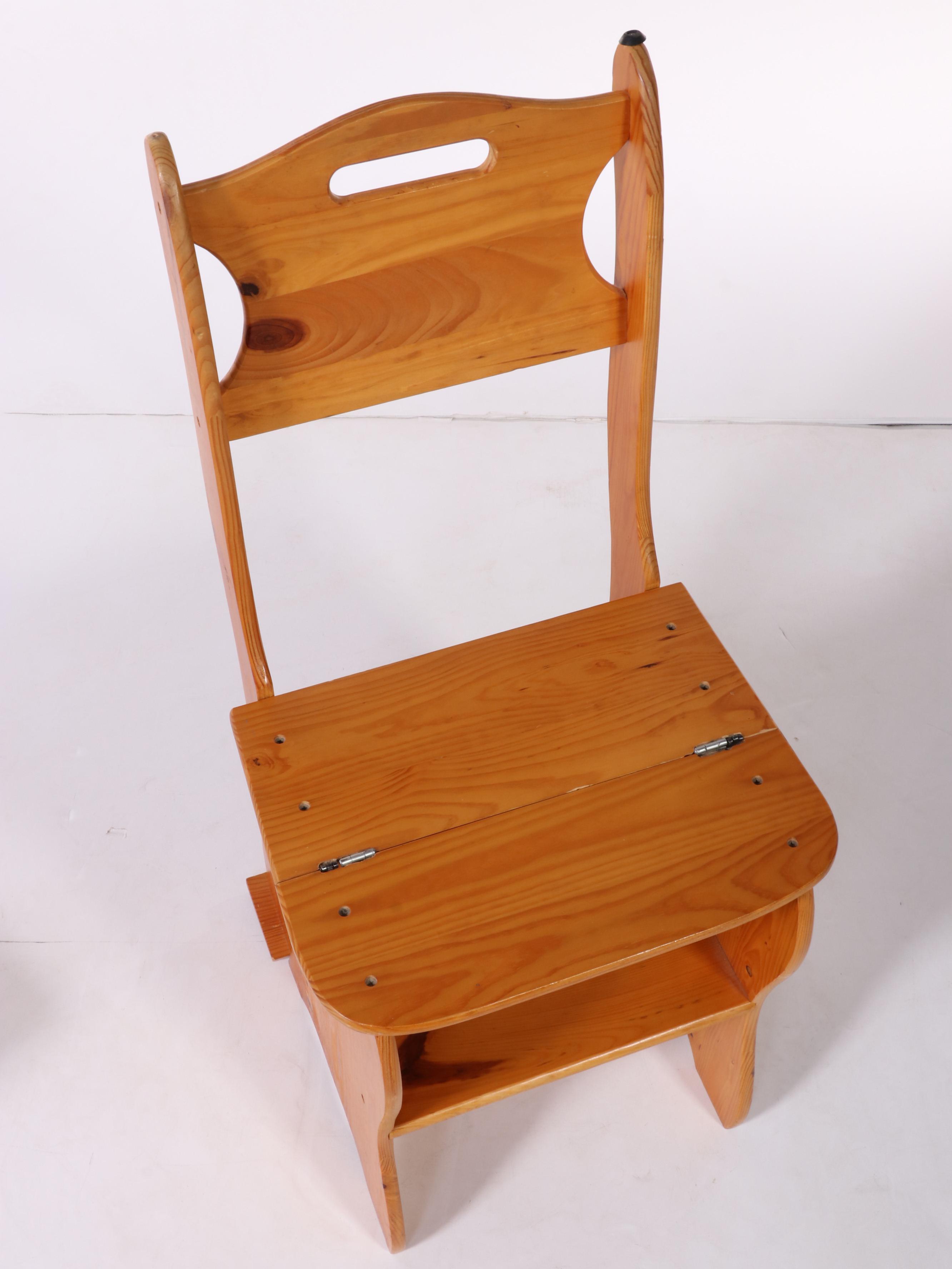 American Primitive Style Pine Metamorphic Side Chair/Library Steps Plus Footsool