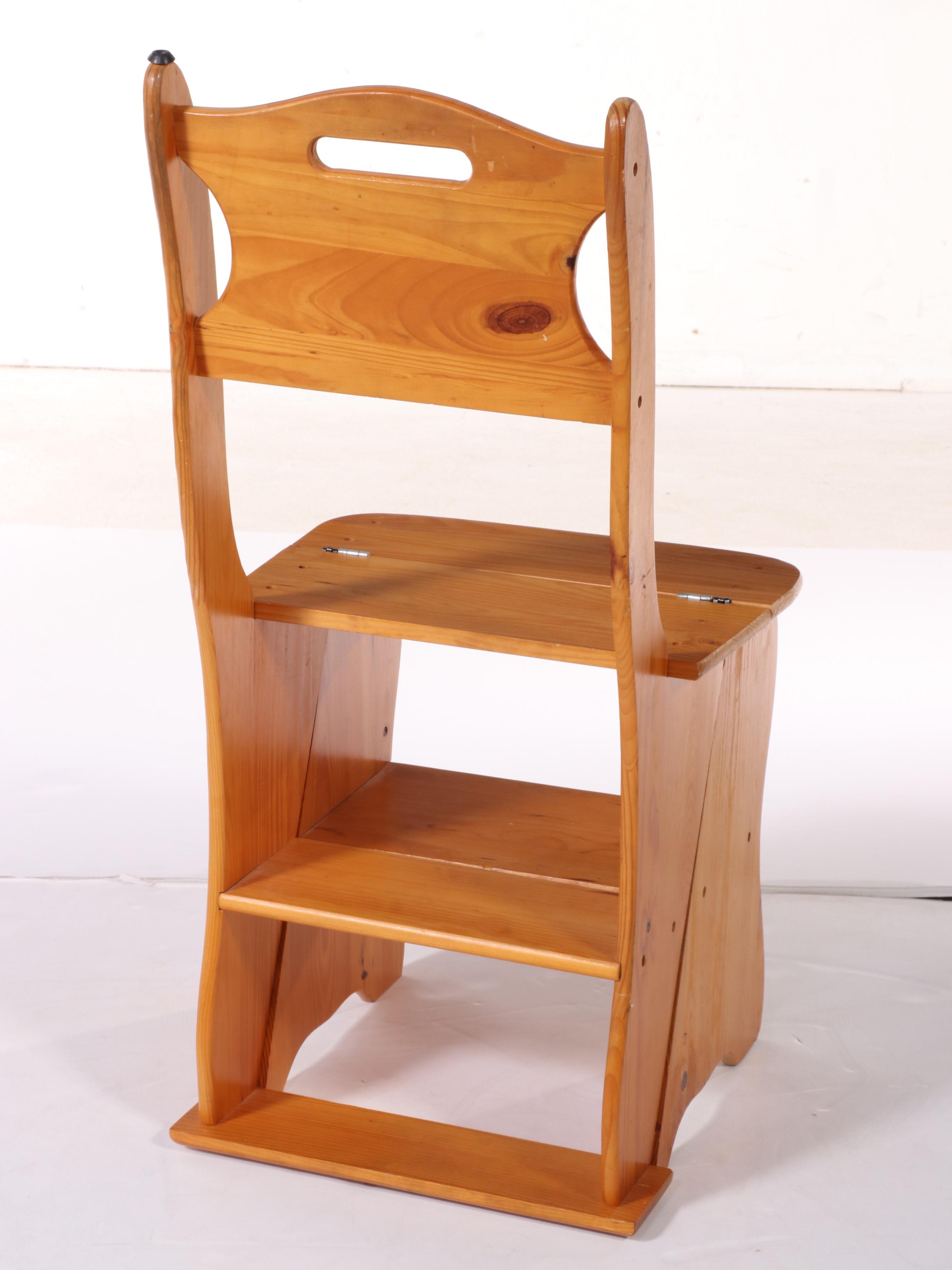 American Primitive Style Pine Metamorphic Side Chair/Library Steps Plus Footsool