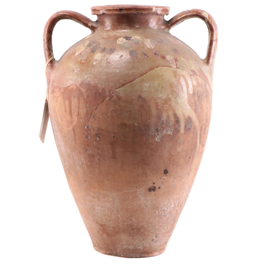 Turkish Çanakkale Earthenware Storage Amphora Jar, Early 20th Century