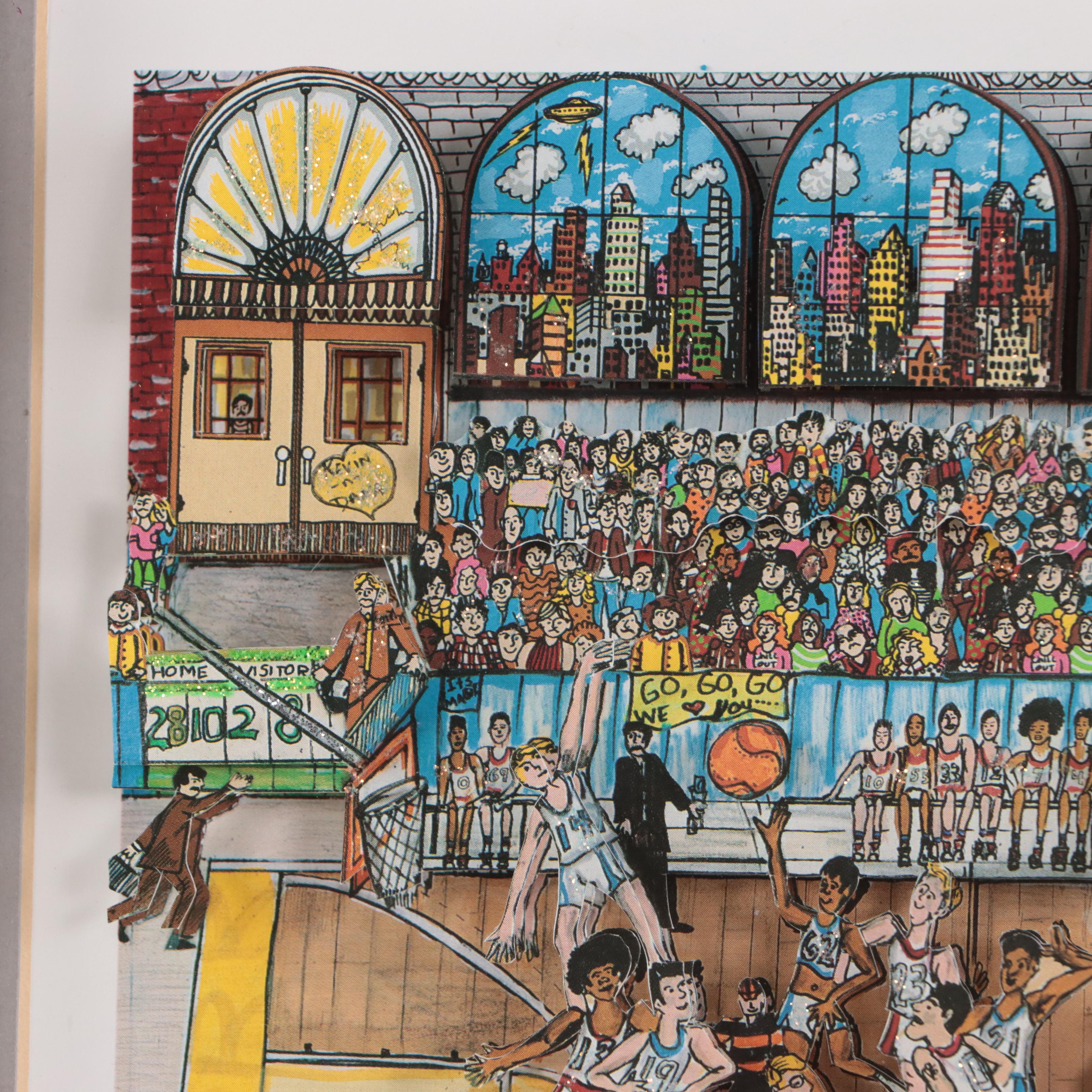 Charles Fazzino Dimensional Embellished Offset Lithograph "Hoops"