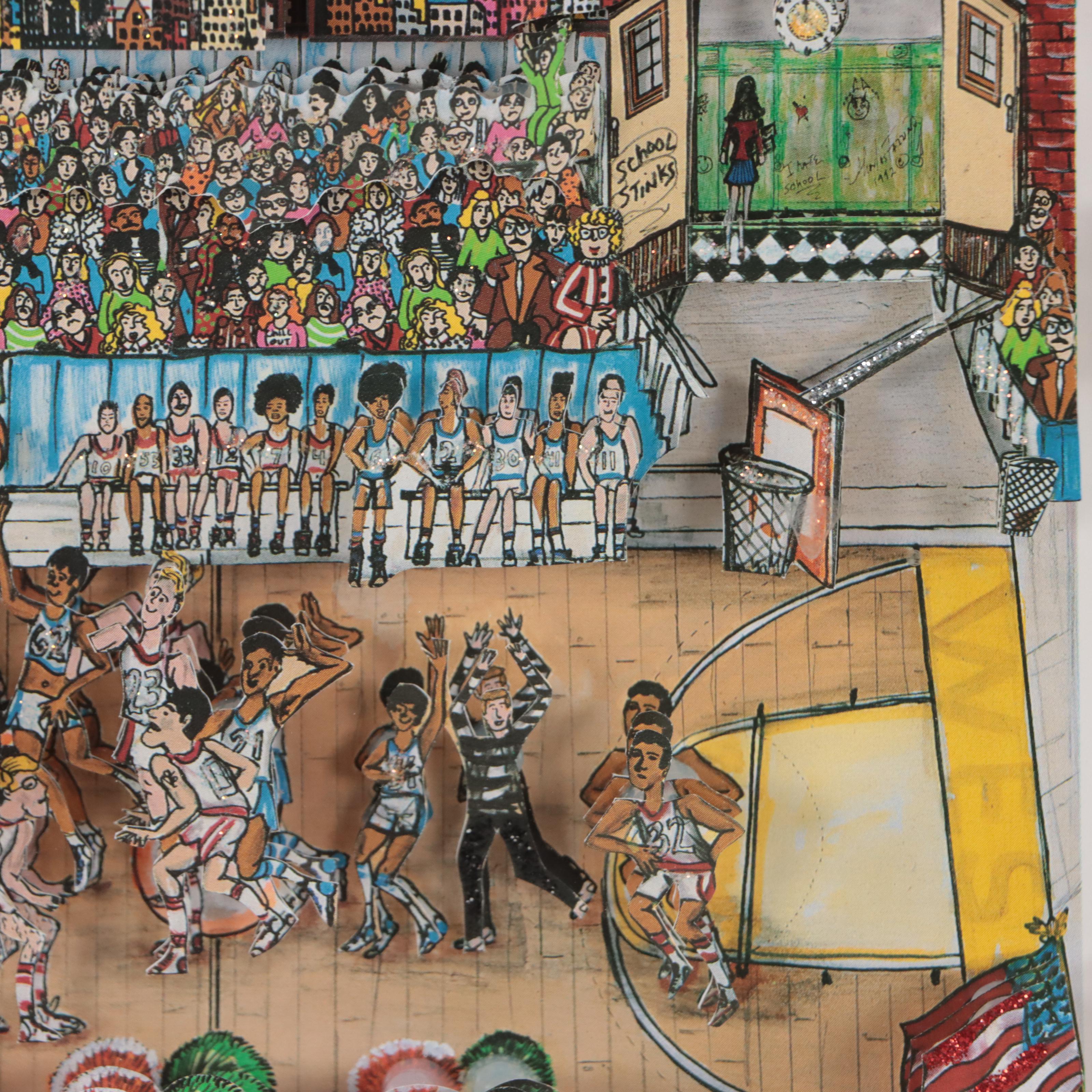 Charles Fazzino Dimensional Embellished Offset Lithograph "Hoops"