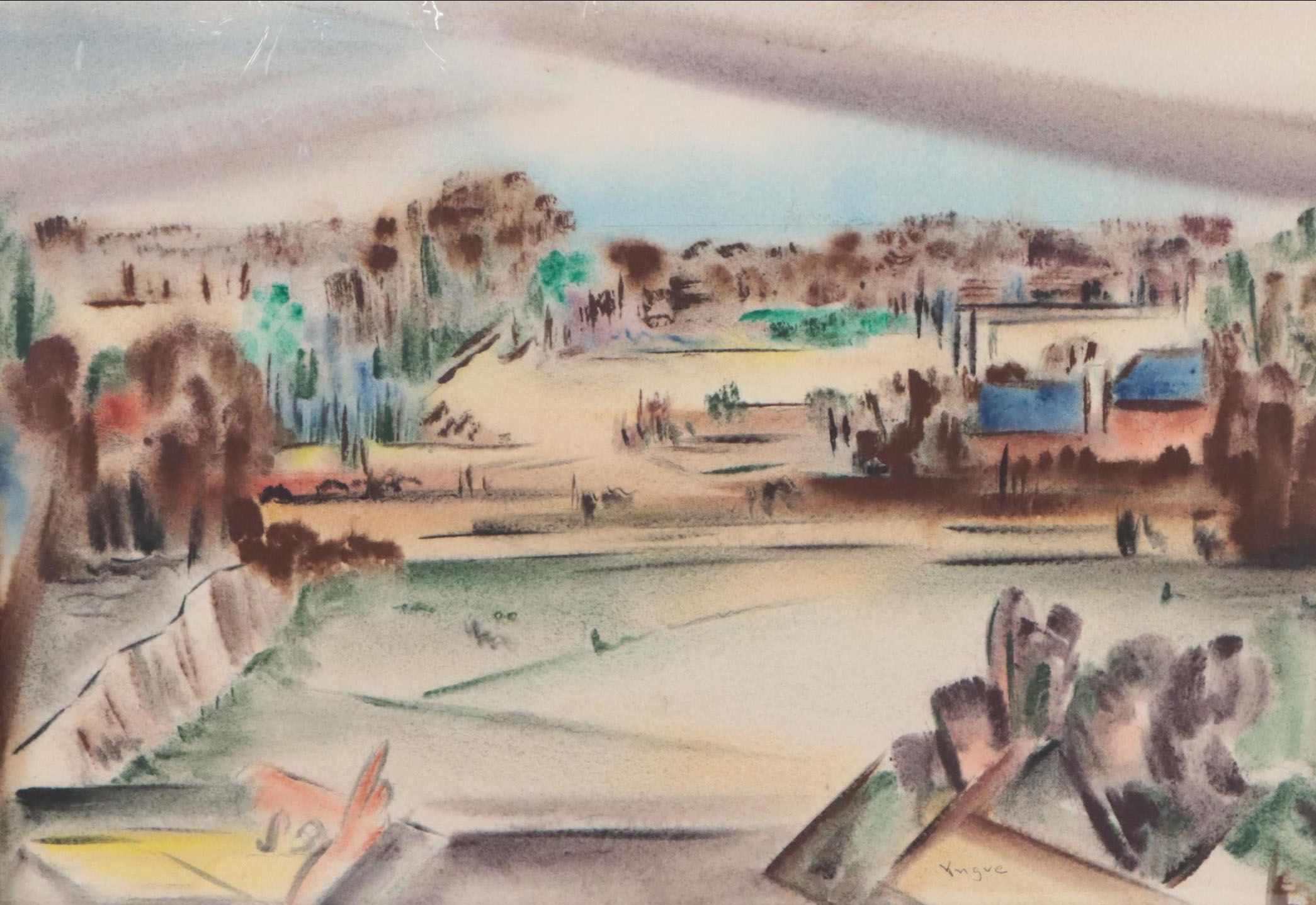 Yngve H. Olsen Modernist Landscape Watercolor Painting