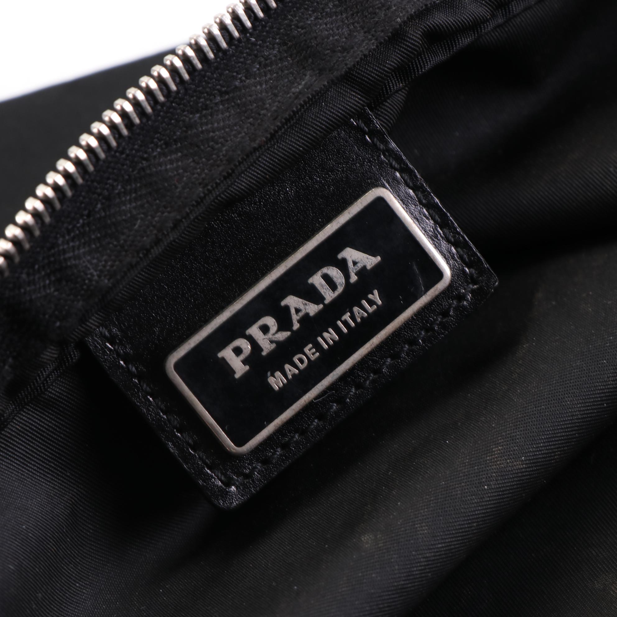 Prada Small Zip Crossbody Bag in Black Nylon Gabardine with Leather Trim