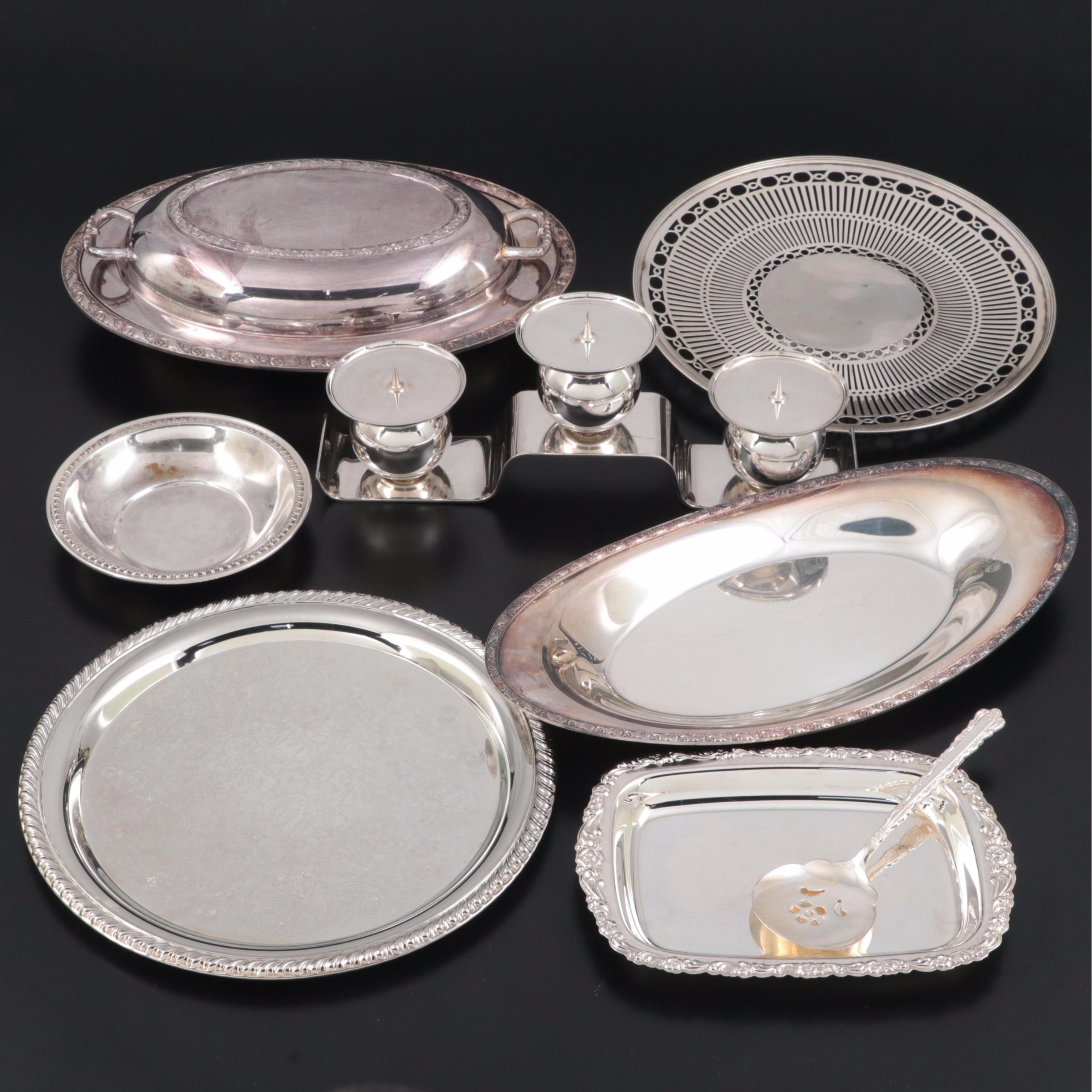 Oneida "Queen Bess II" and Other Silver Plate Serving Pieces and Tableware