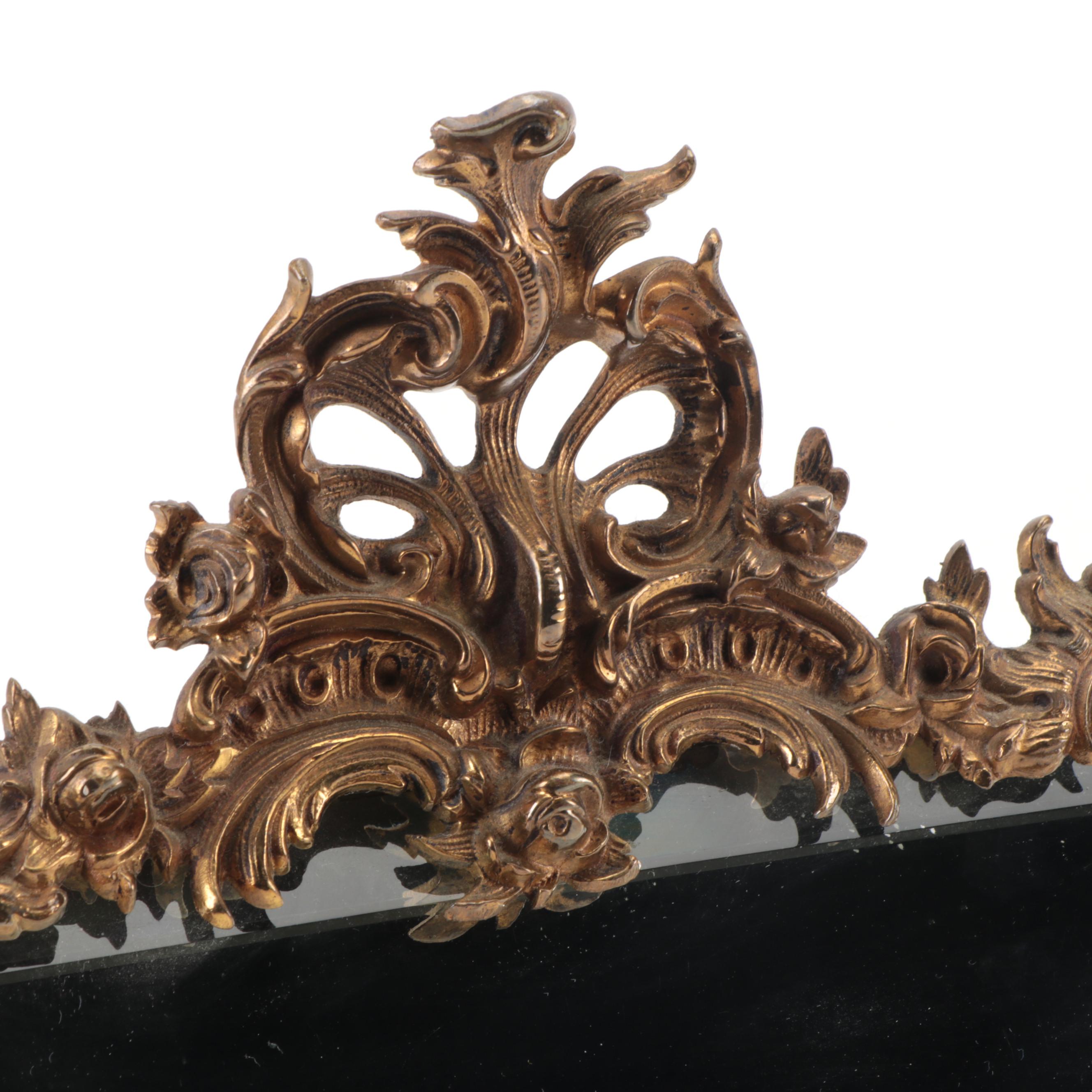 Rococo Revival Style Gilt Brass and Beveled Glass Tabletop Mirror