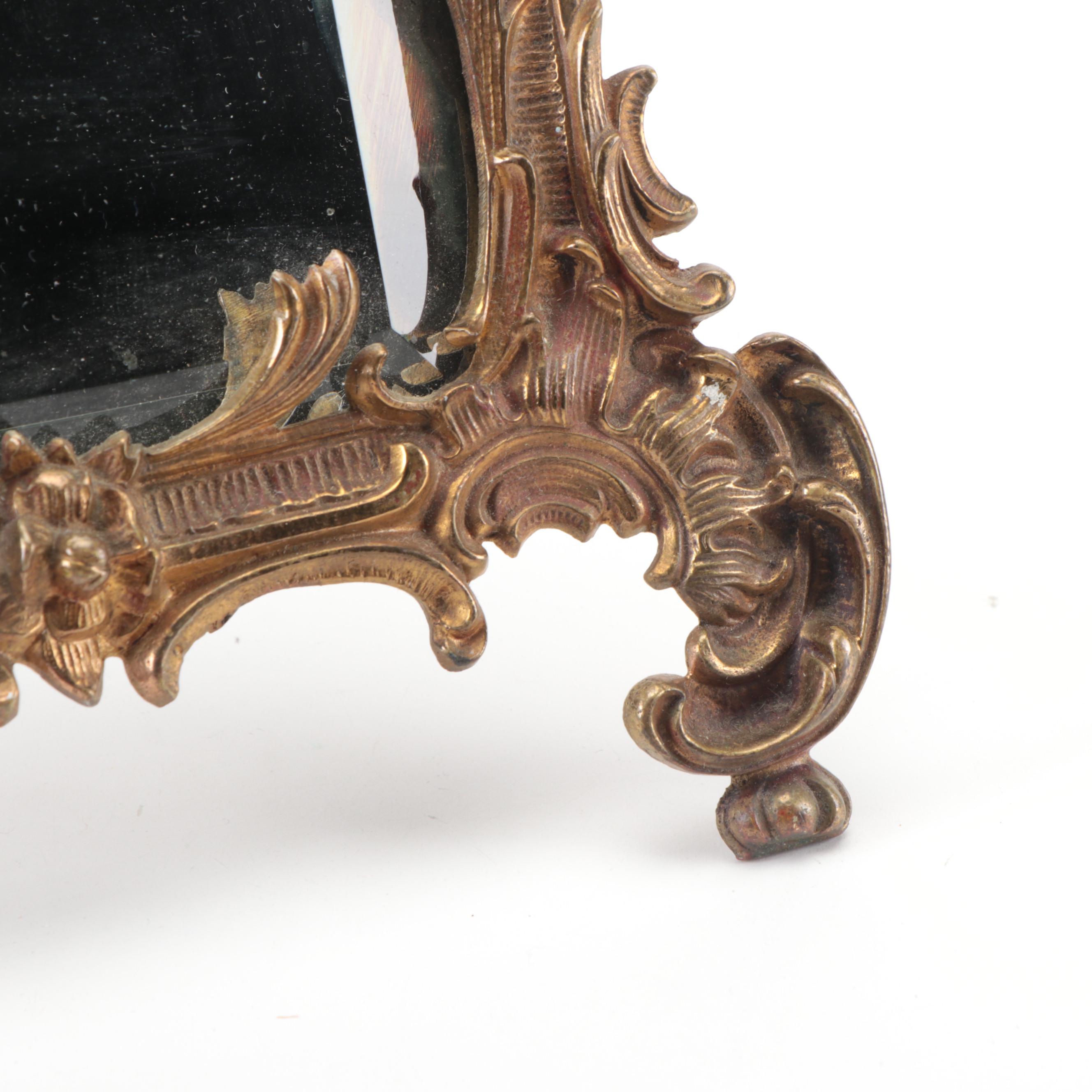 Rococo Revival Style Gilt Brass and Beveled Glass Tabletop Mirror