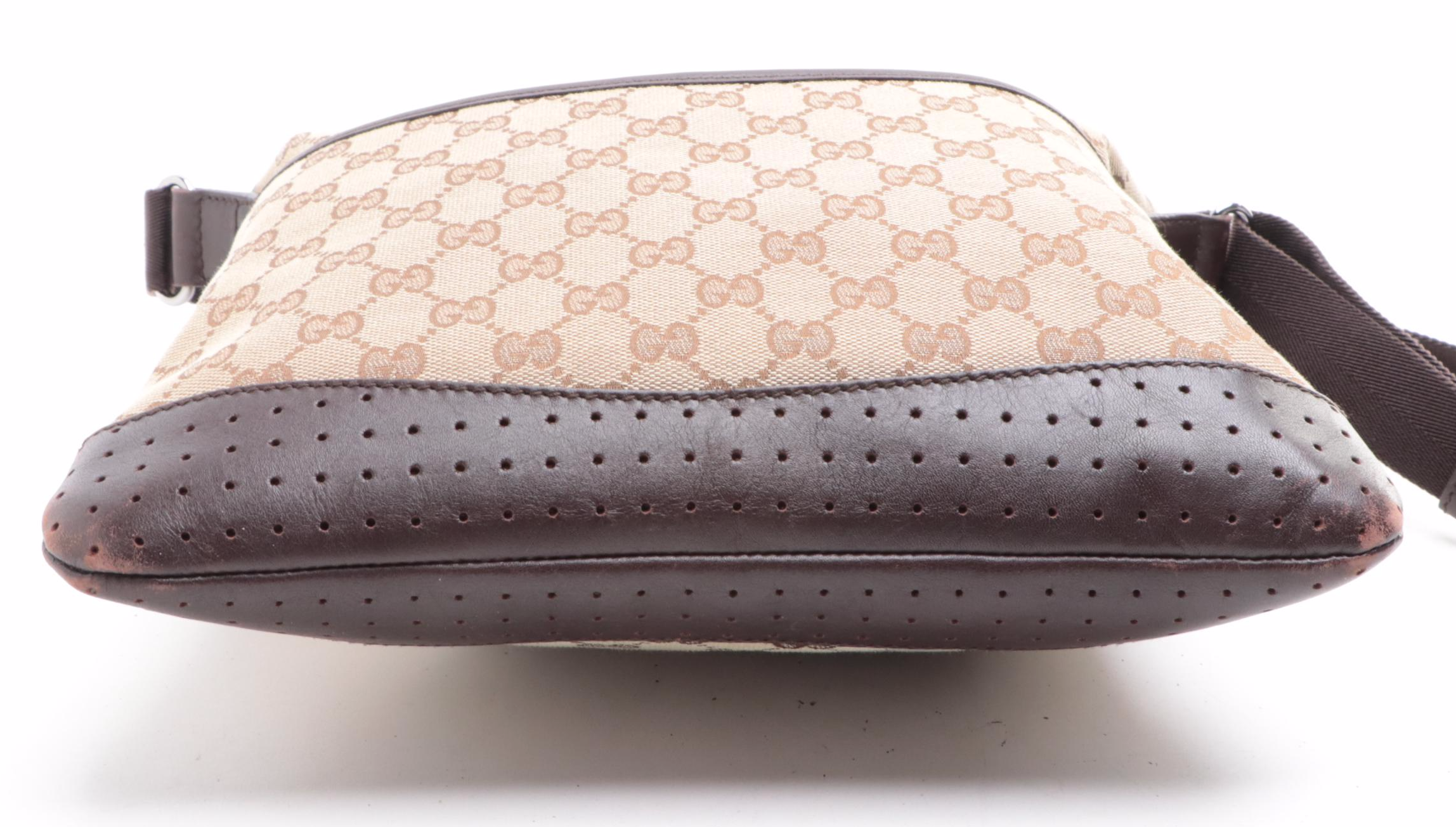 Gucci Crossbody Bag in GG Canvas and Perforated Leather