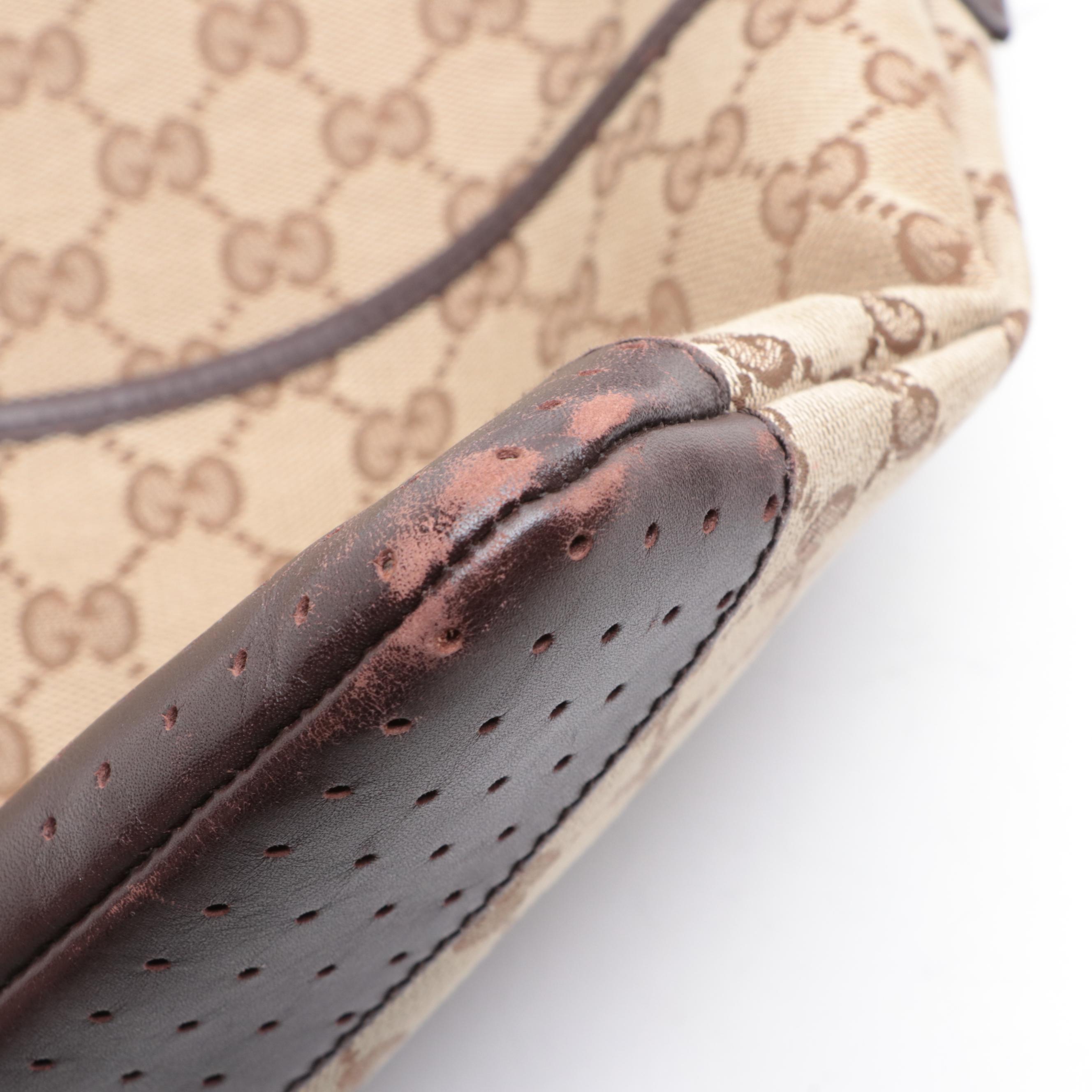 Gucci Crossbody Bag in GG Canvas and Perforated Leather