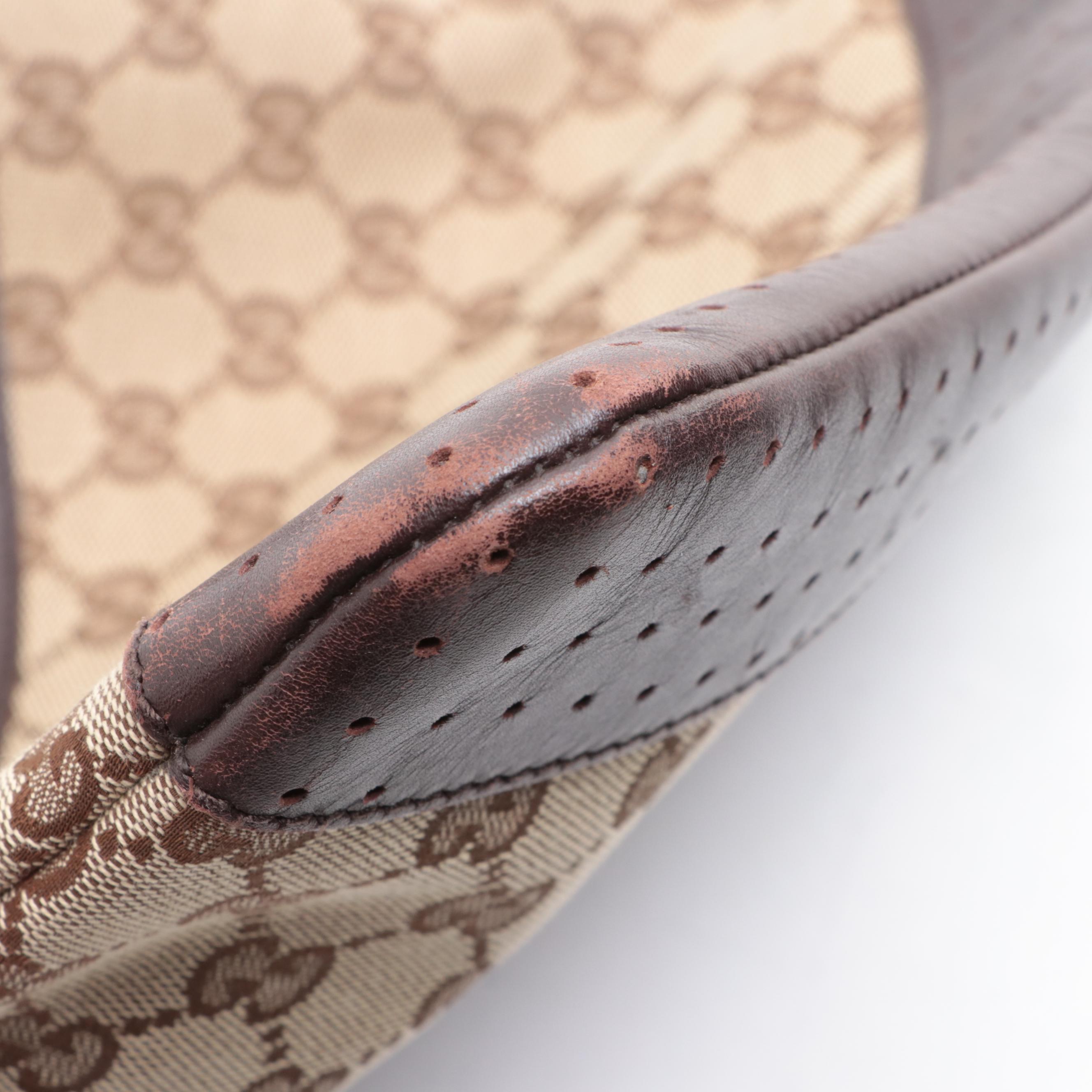 Gucci Crossbody Bag in GG Canvas and Perforated Leather