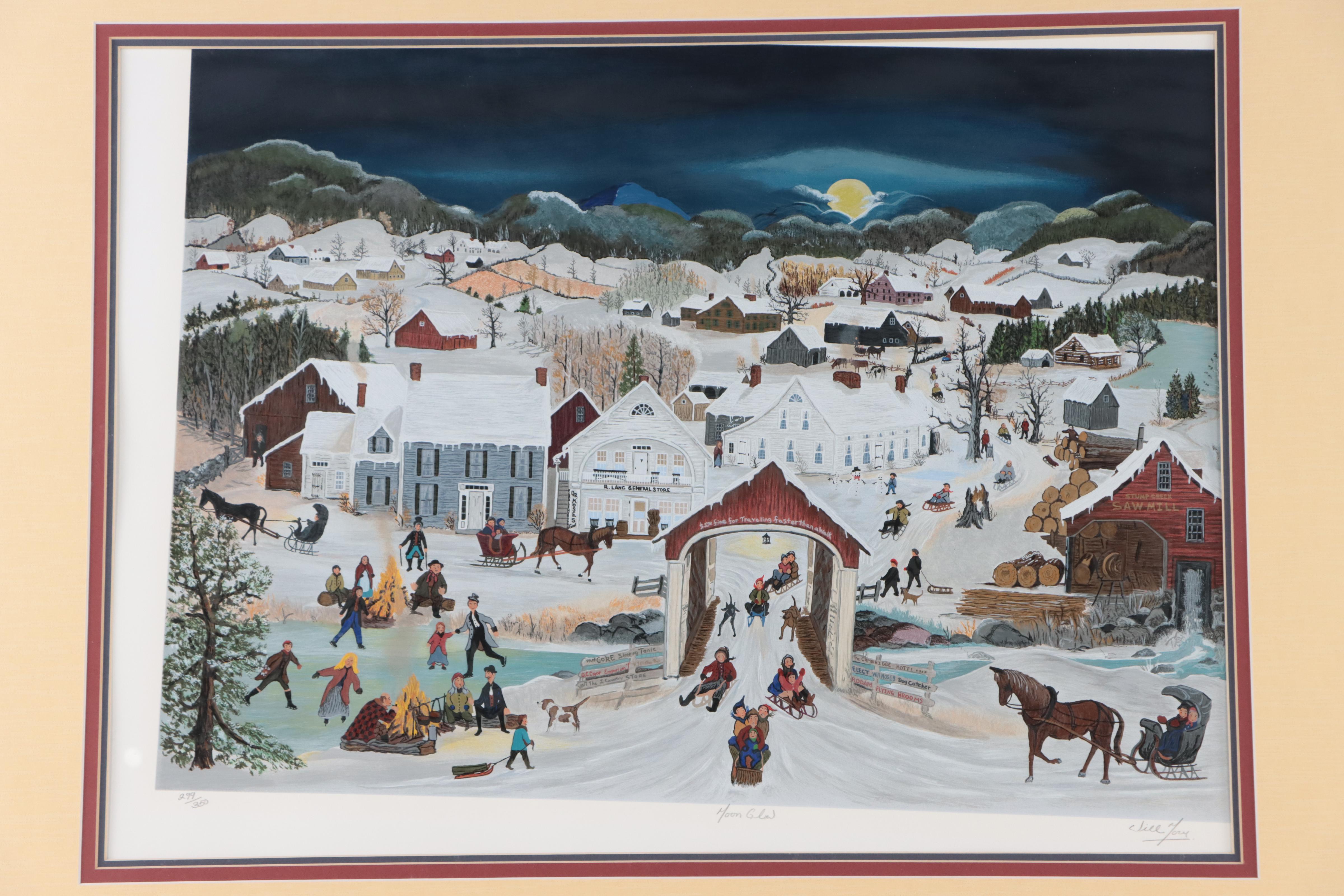 Will Moses Folk Art Serigraph "Moon Glow"