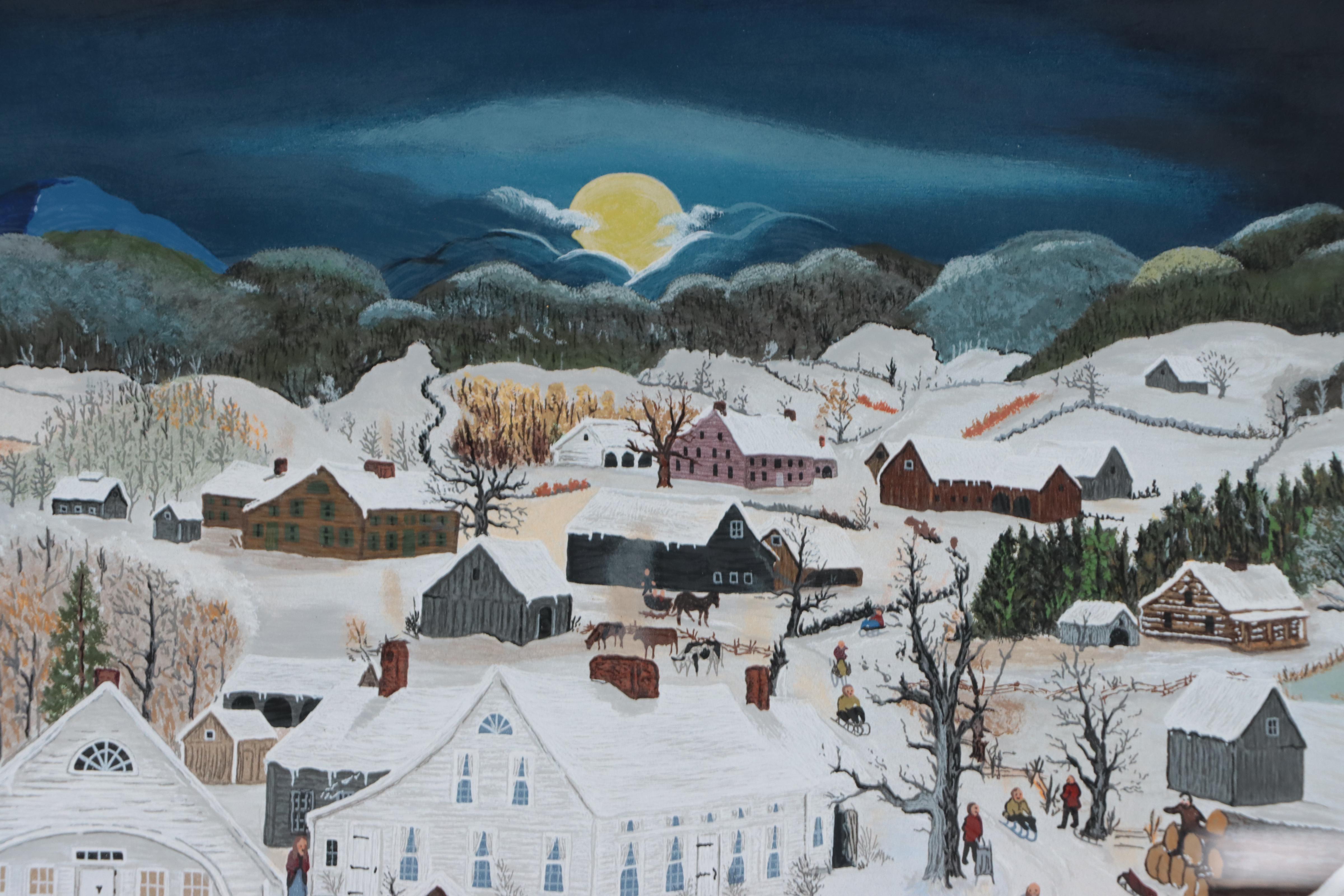 Will Moses Folk Art Serigraph "Moon Glow"