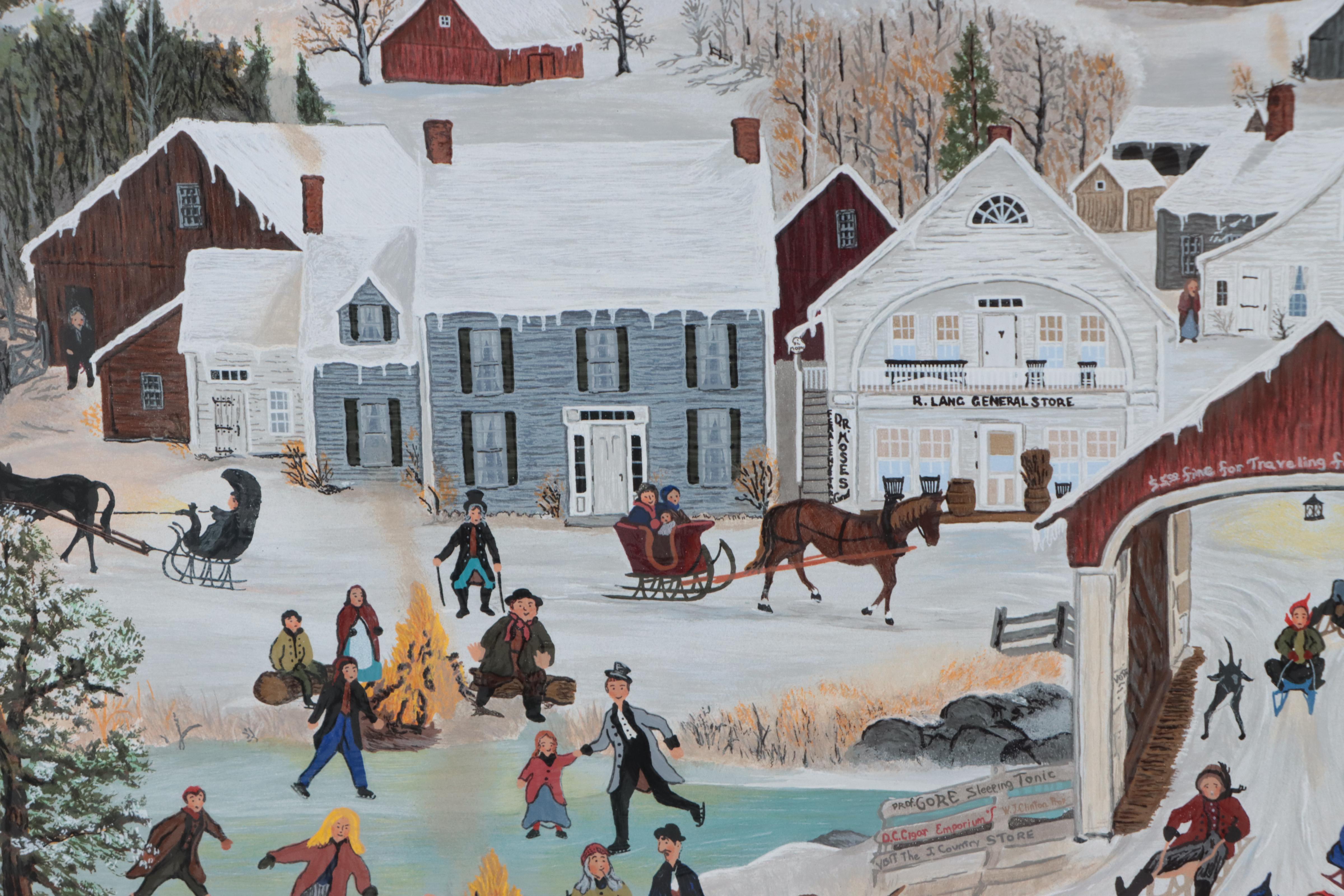 Will Moses Folk Art Serigraph "Moon Glow"