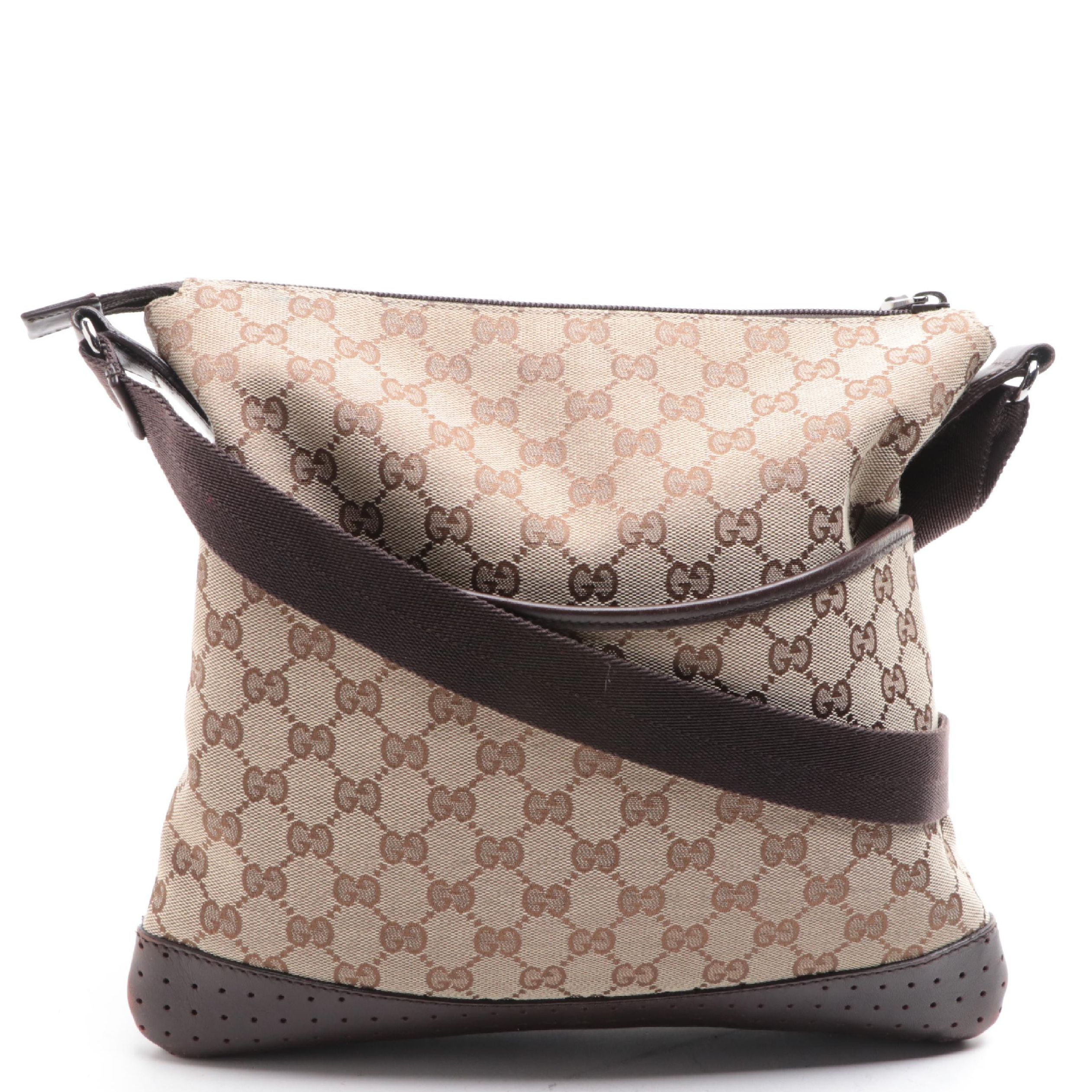 Gucci Crossbody Bag in GG Canvas and Perforated Leather