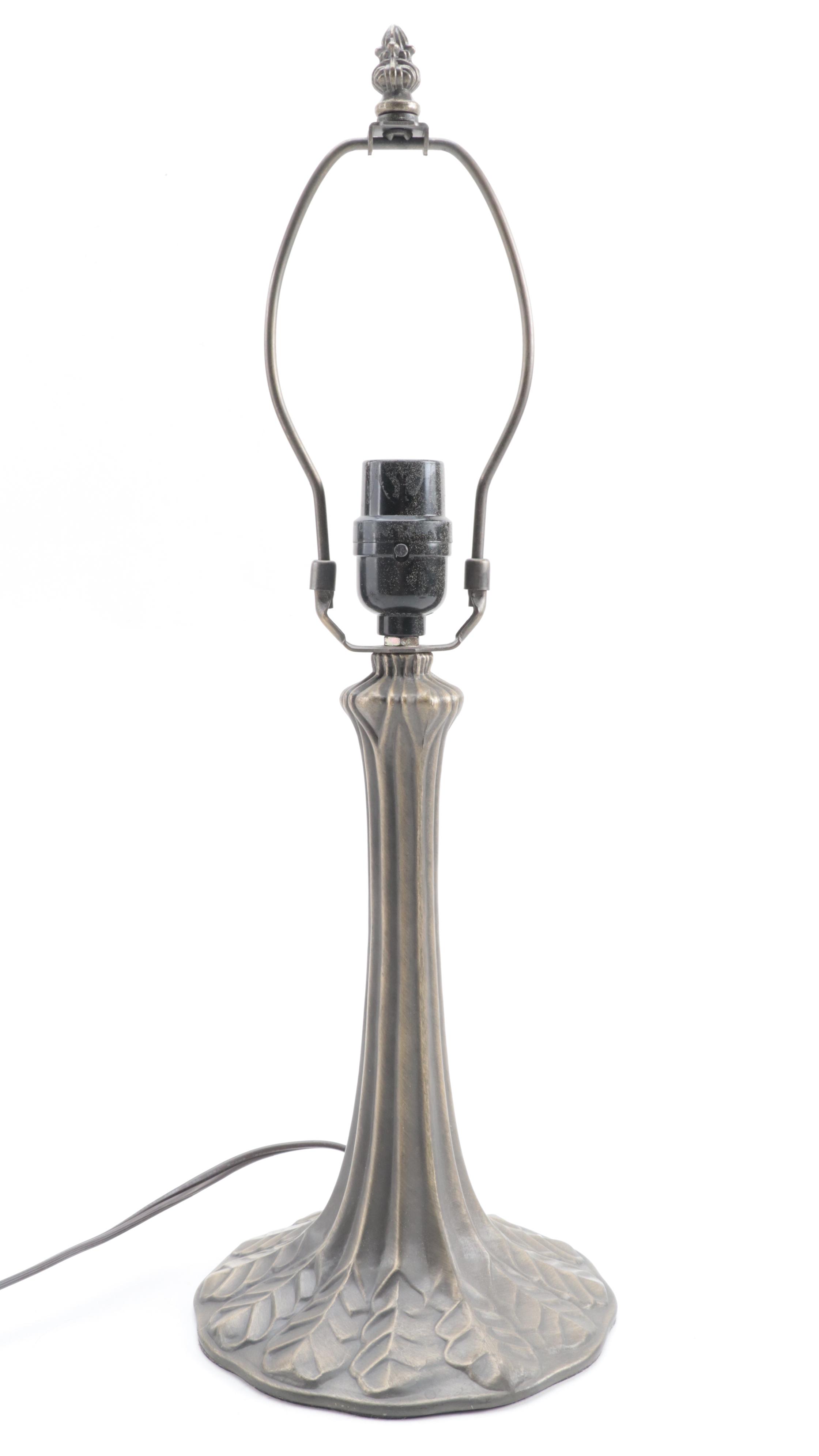 Mission Style Slag Glass With Pressed Metal Table Lamp, Contemporary