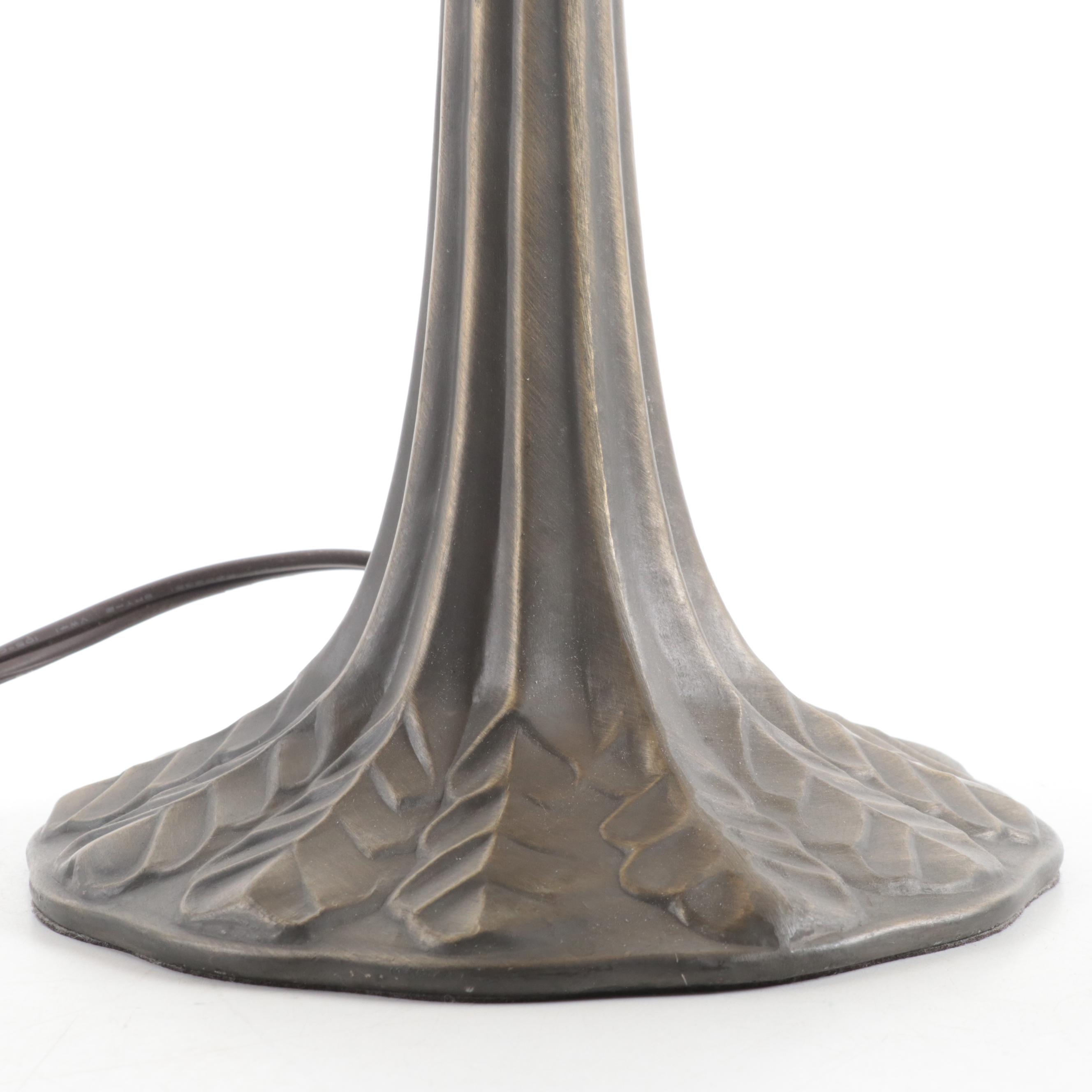 Mission Style Slag Glass With Pressed Metal Table Lamp, Contemporary