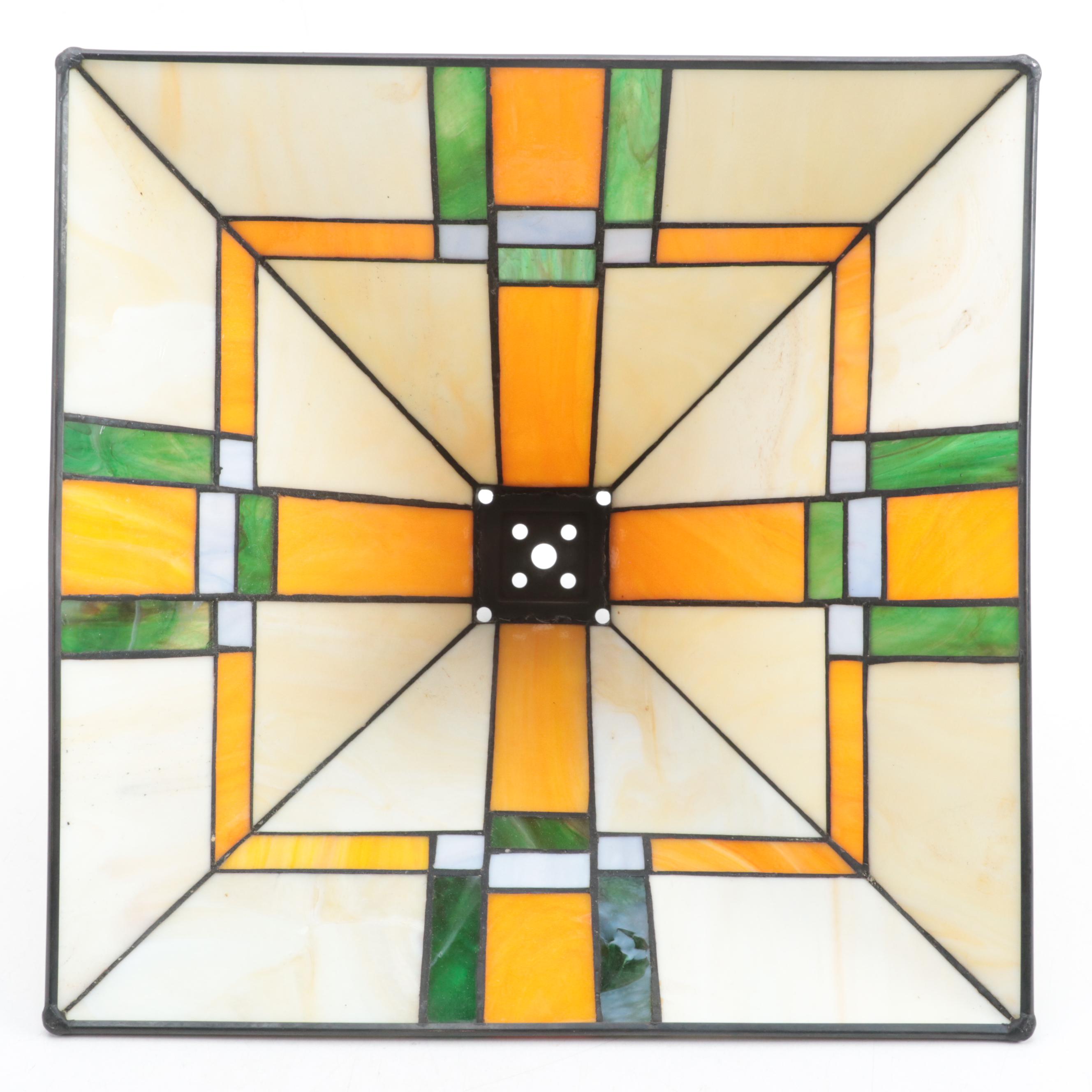 Mission Style Slag Glass With Pressed Metal Table Lamp, Contemporary