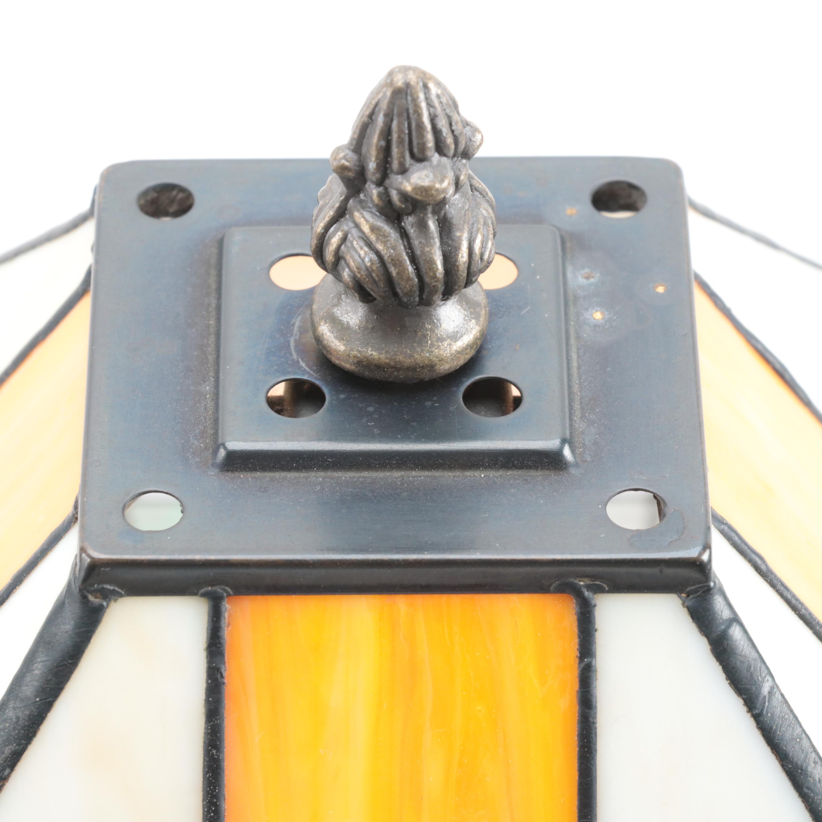 Mission Style Slag Glass With Pressed Metal Table Lamp, Contemporary