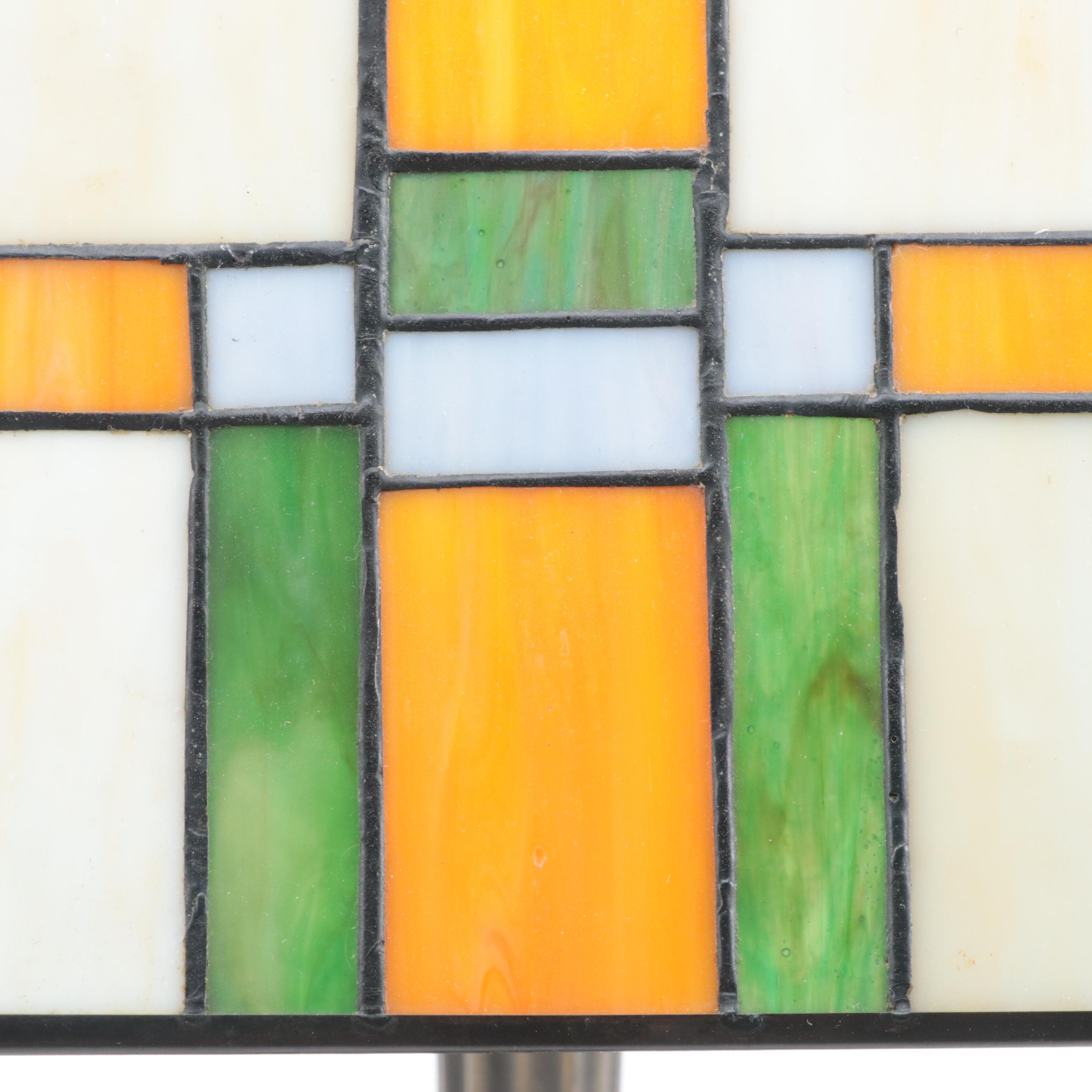 Mission Style Slag Glass With Pressed Metal Table Lamp, Contemporary