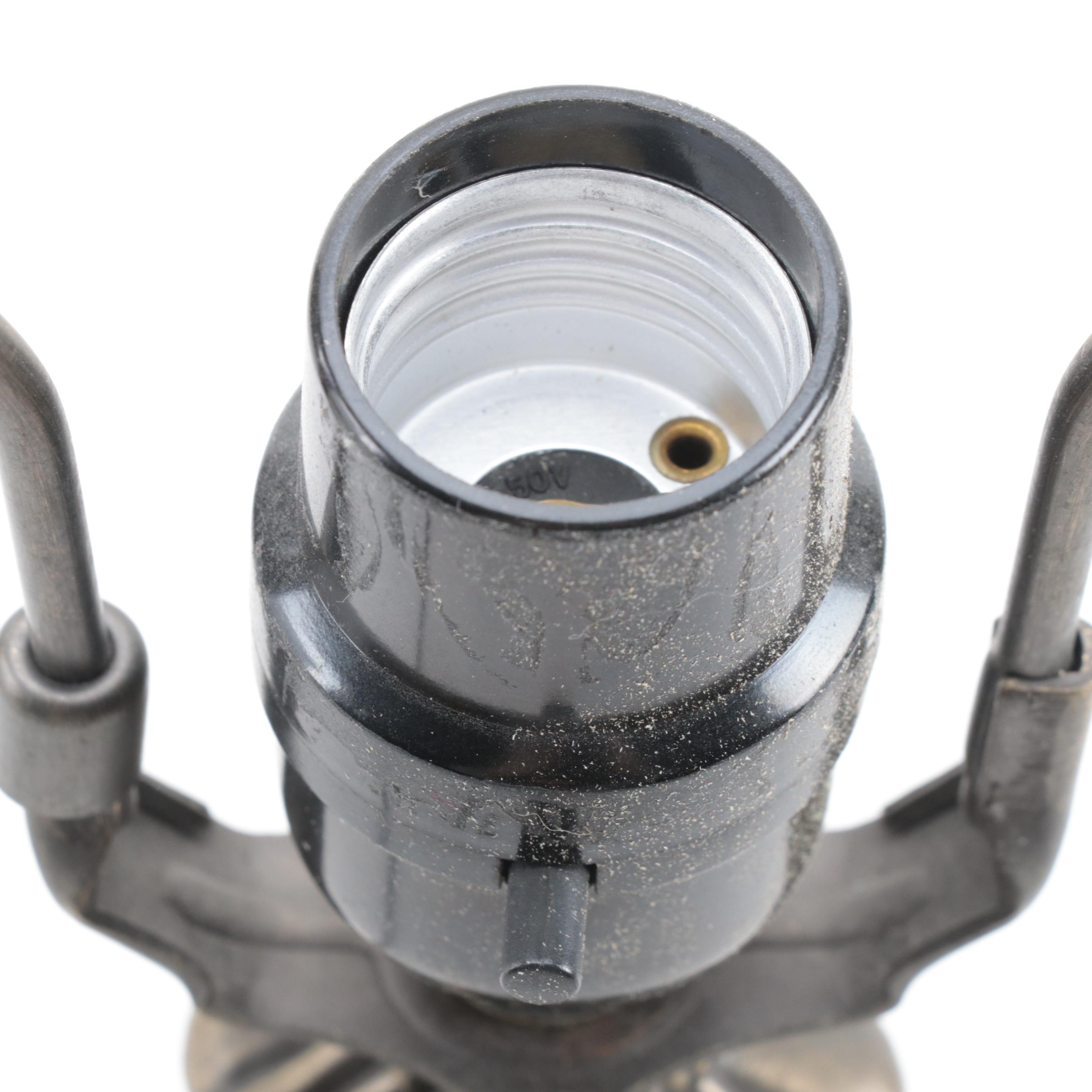 Mission Style Slag Glass With Pressed Metal Table Lamp, Contemporary