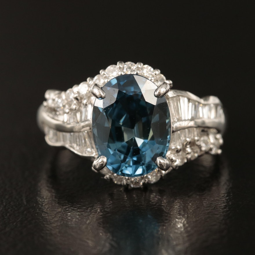 Platinum 3.16 CT Unheated Thai Sapphire and Diamond Ring with GIA Report