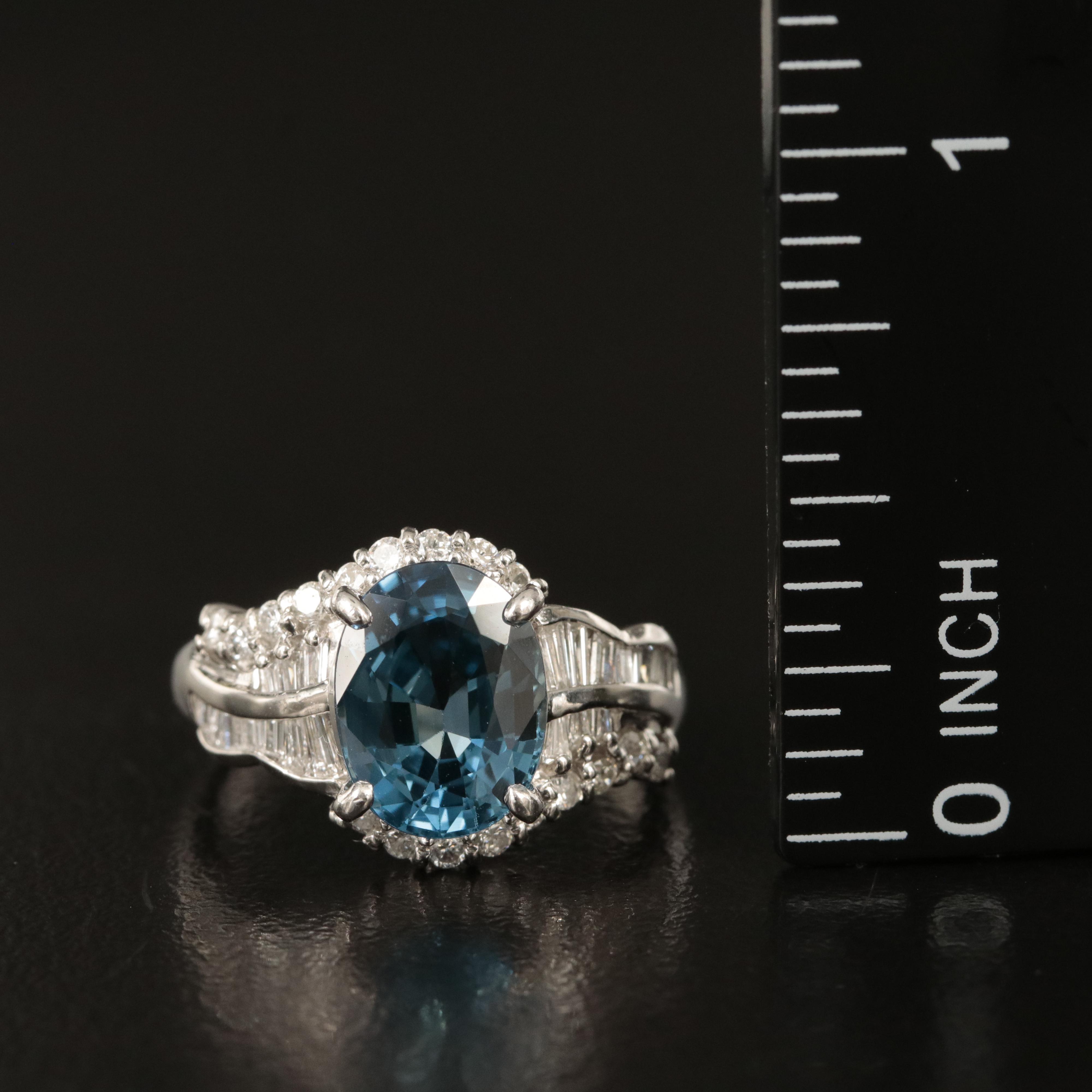 Platinum 3.16 CT Unheated Thai Sapphire and Diamond Ring with GIA Report