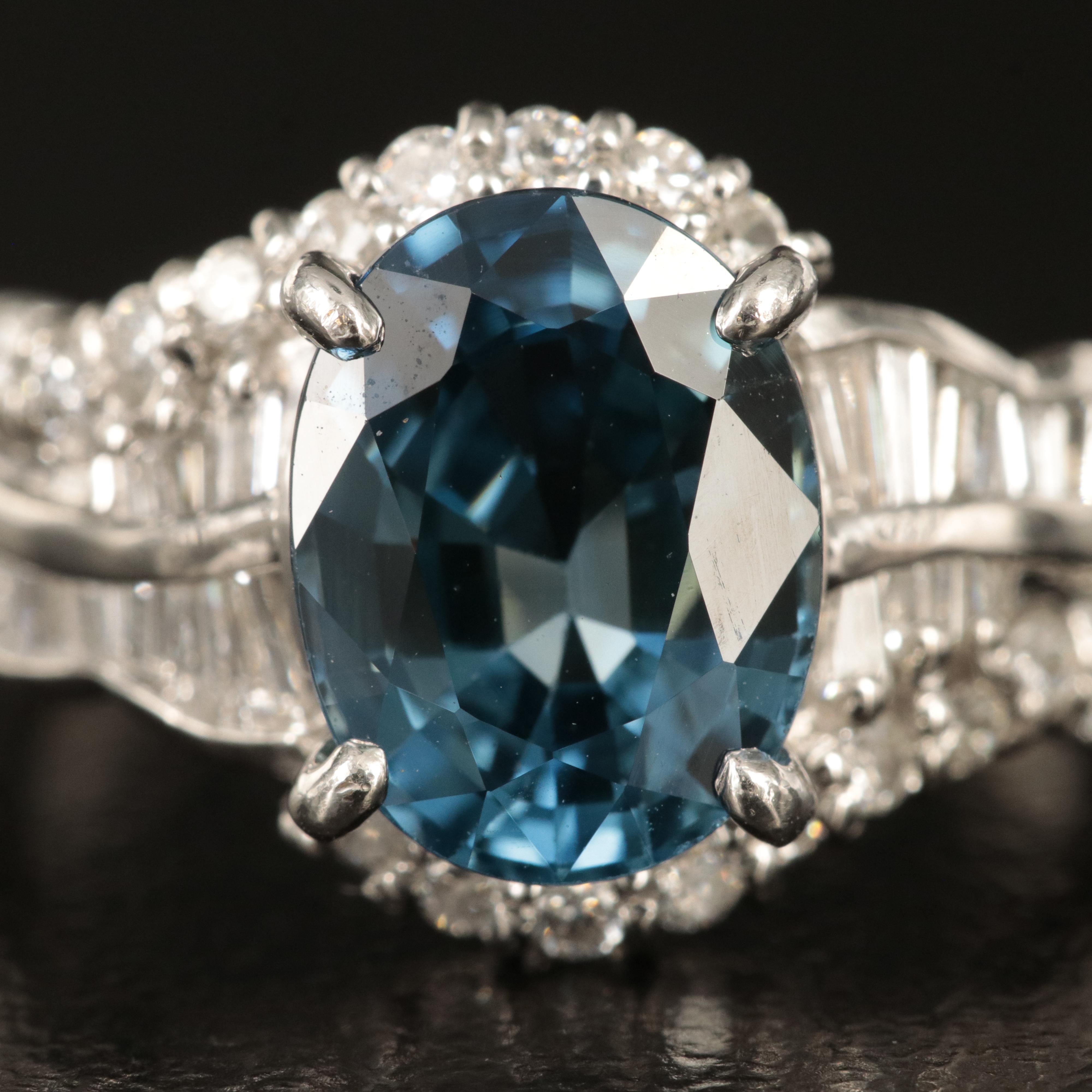 Platinum 3.16 CT Unheated Thai Sapphire and Diamond Ring with GIA Report