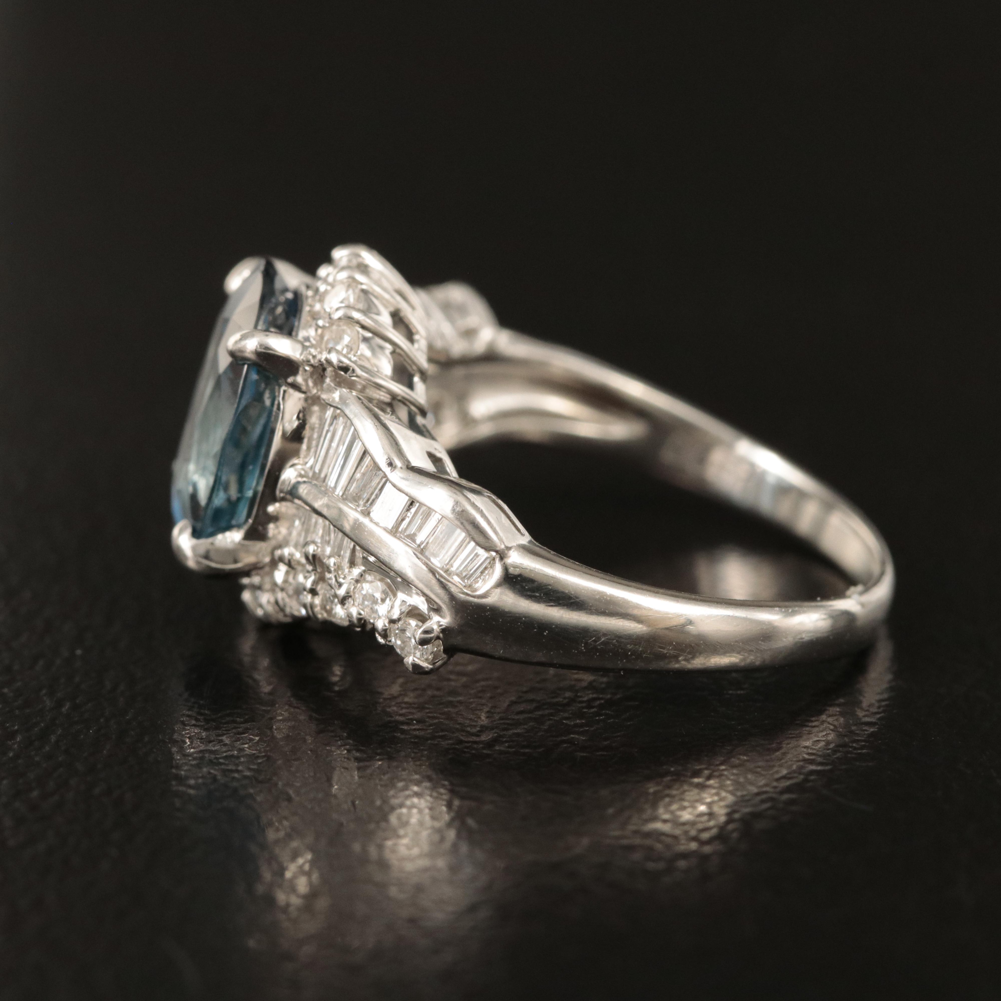 Platinum 3.16 CT Unheated Thai Sapphire and Diamond Ring with GIA Report