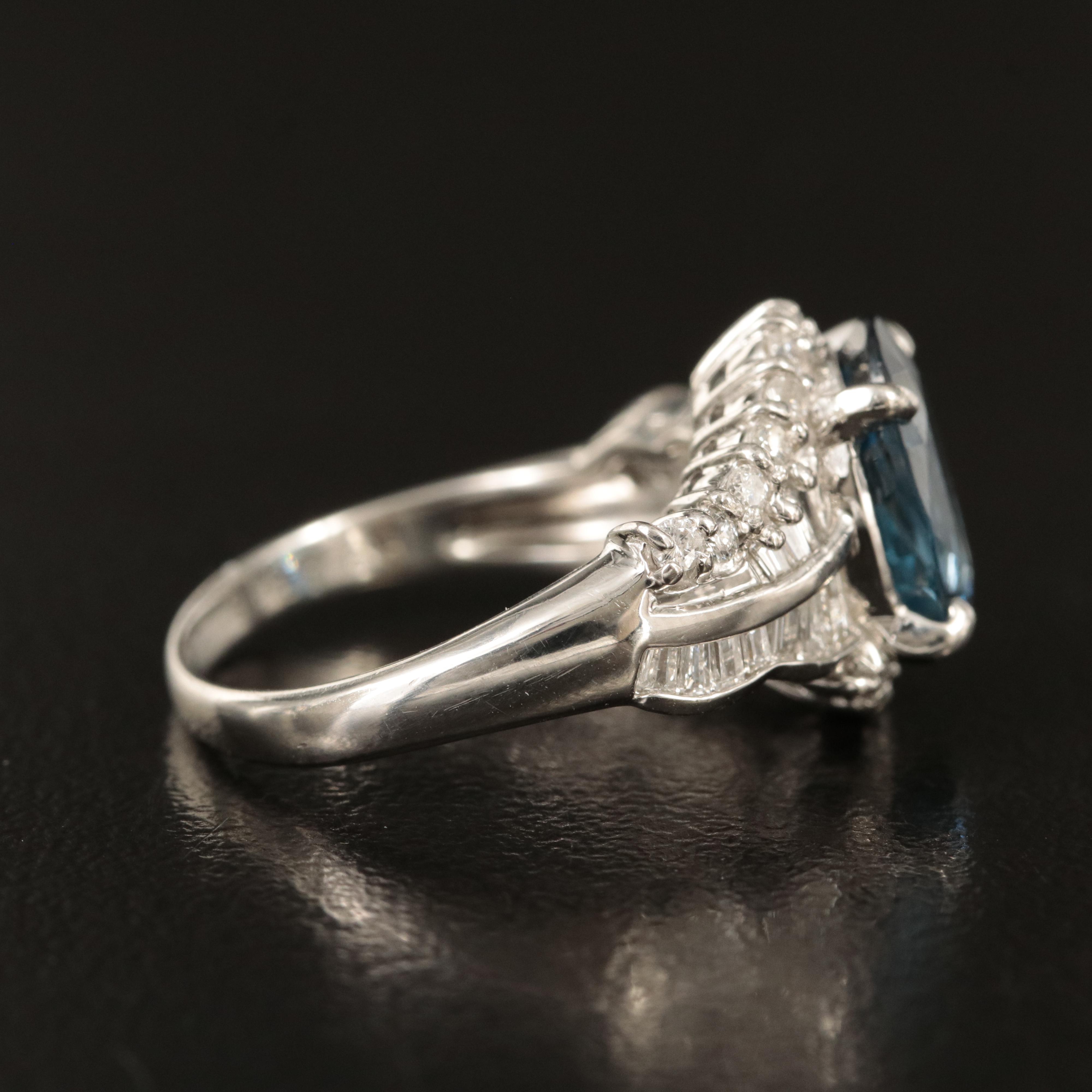 Platinum 3.16 CT Unheated Thai Sapphire and Diamond Ring with GIA Report