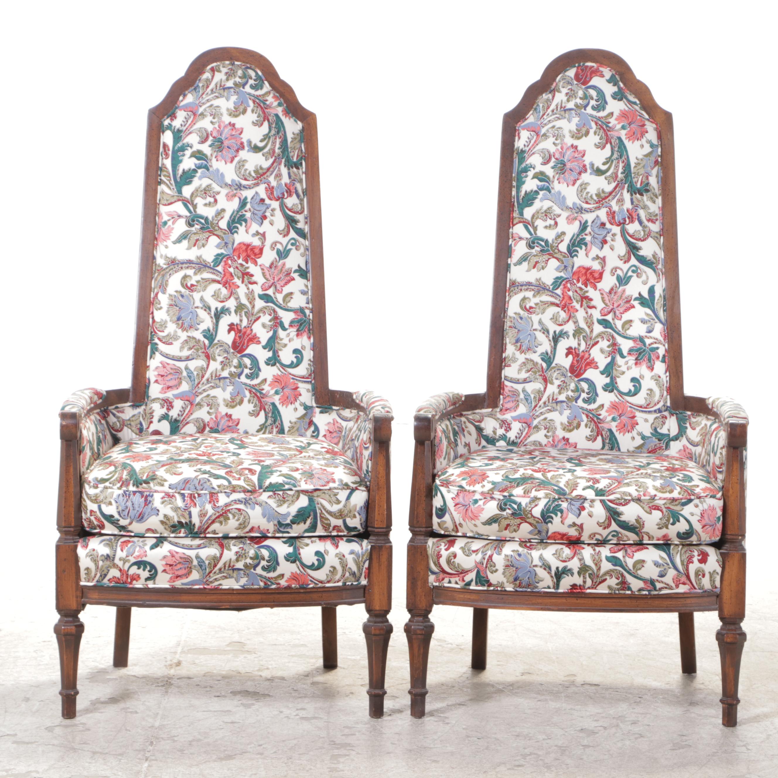 Pair of Neoclassical Style Custom-Upholstered Hardwood Armchairs