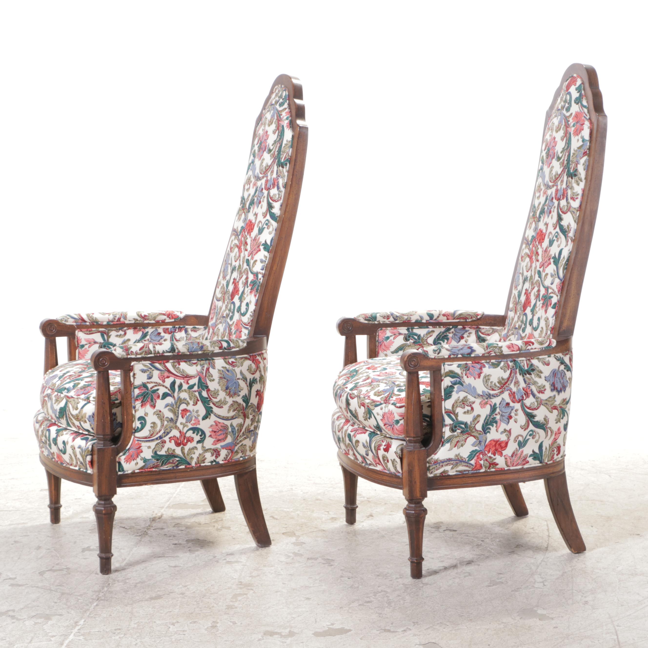Pair of Neoclassical Style Custom-Upholstered Hardwood Armchairs