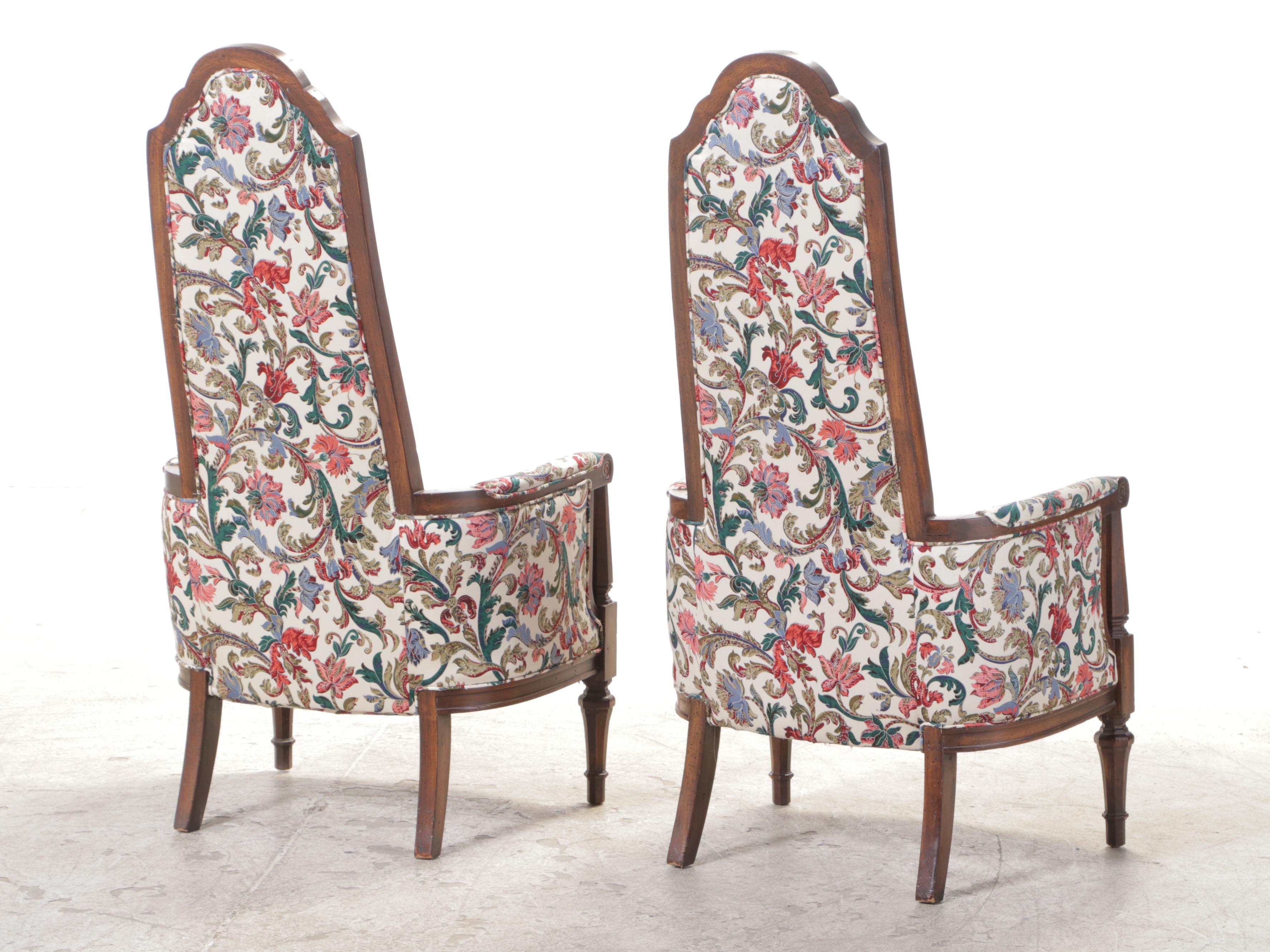 Pair of Neoclassical Style Custom-Upholstered Hardwood Armchairs