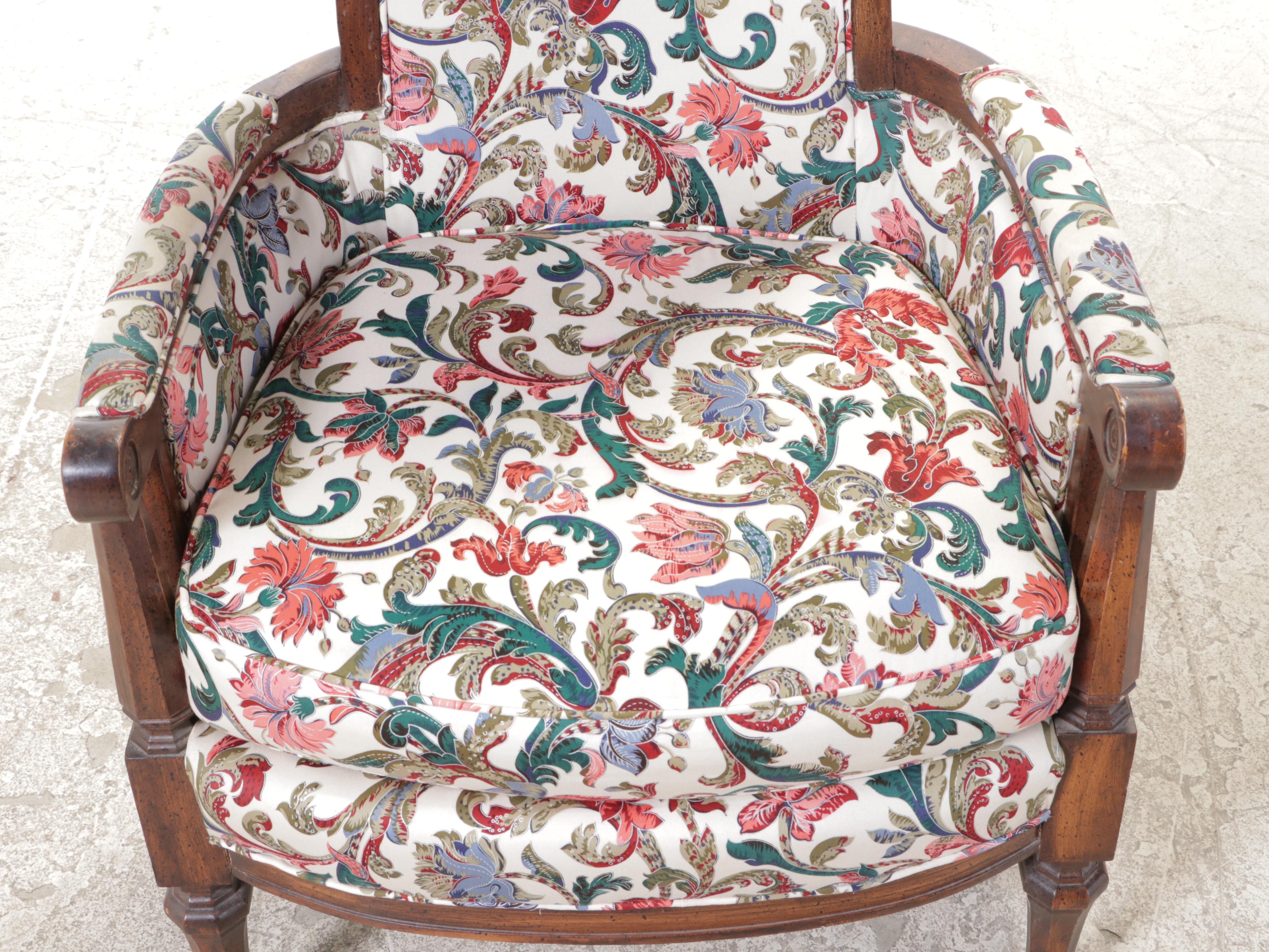 Pair of Neoclassical Style Custom-Upholstered Hardwood Armchairs