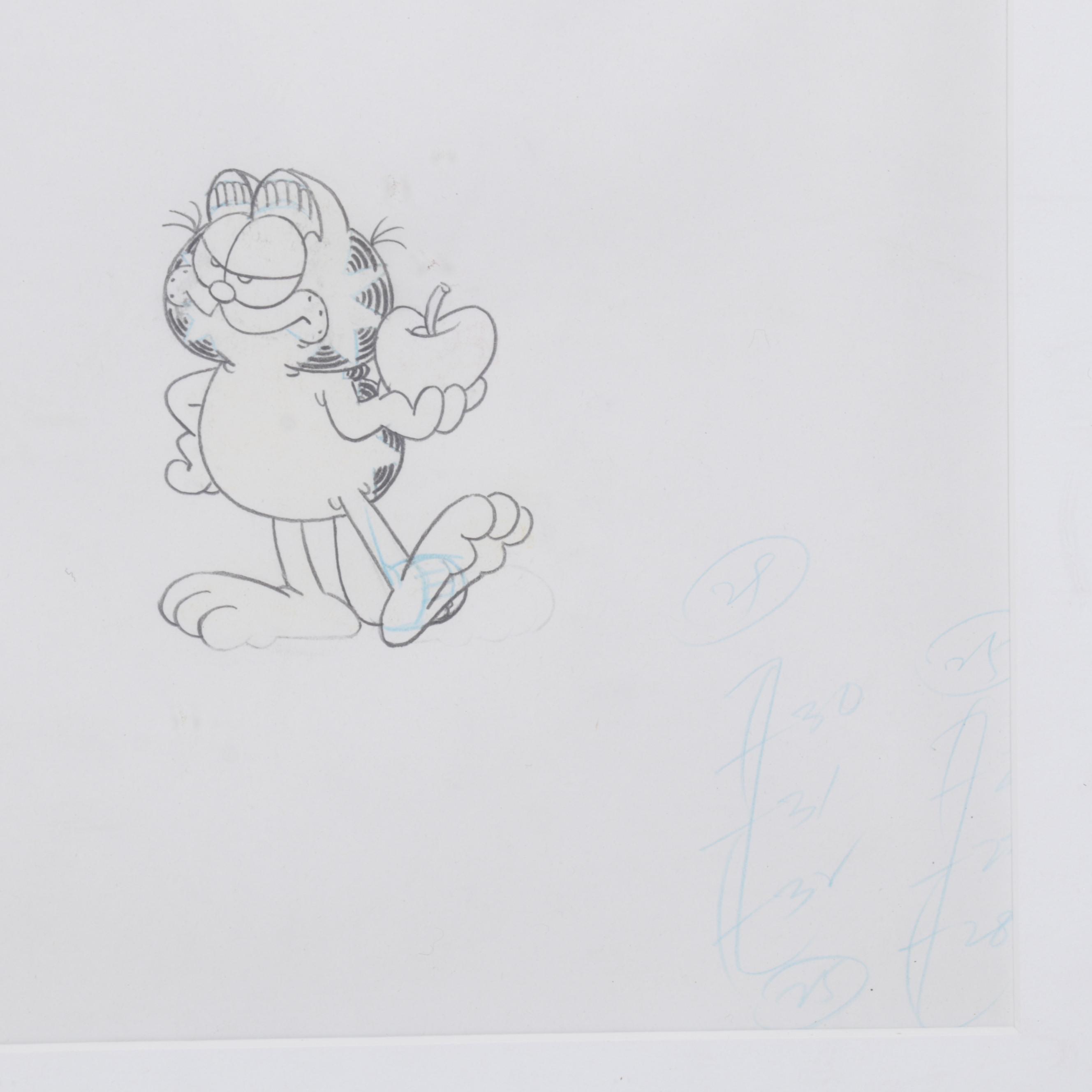 Jim Davis Signed "Garfield and Friends" Sericel and Production Drawing, 1999