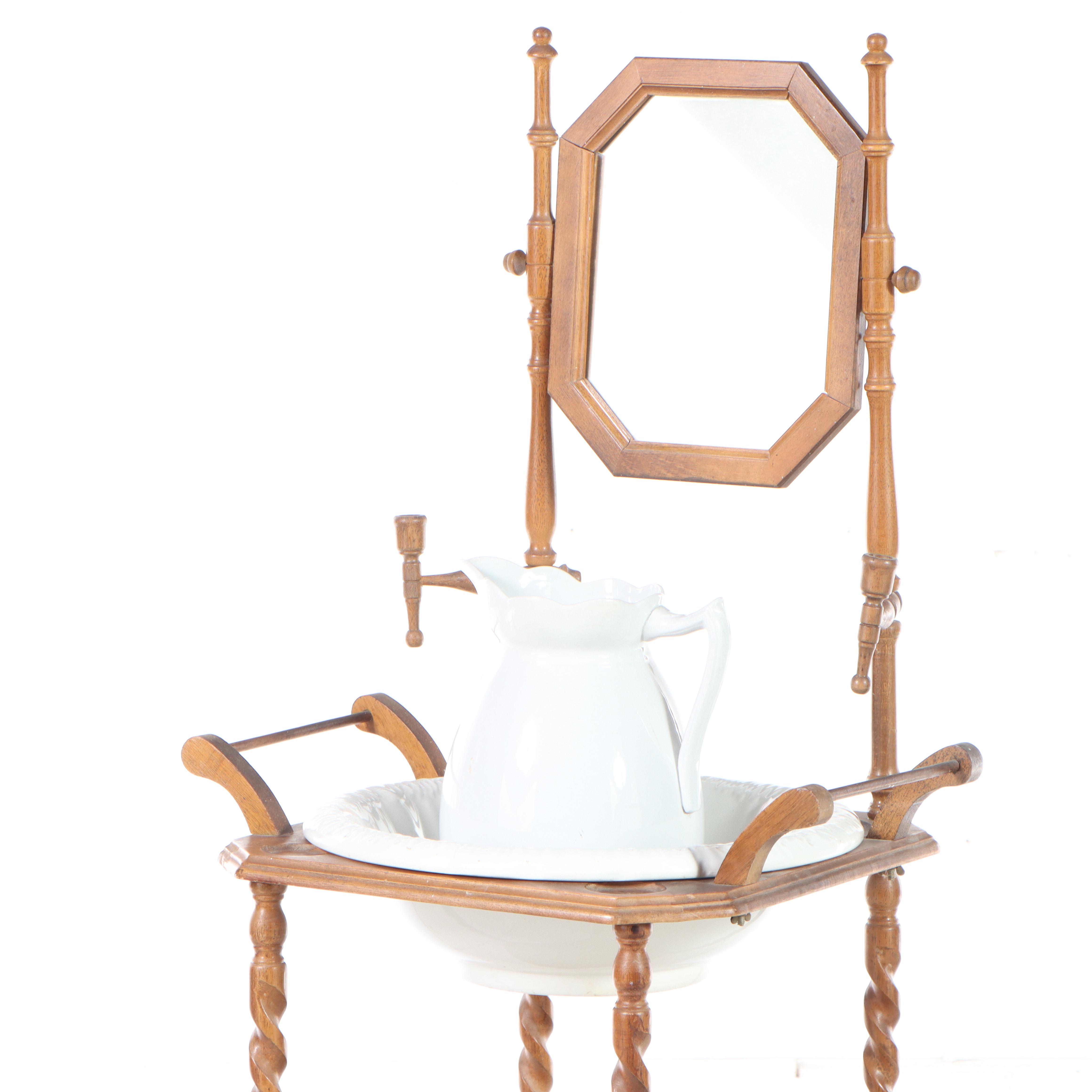 Victorian Style Mirror-Back Washstand with Pitcher and Bowl, Incl. George Scott