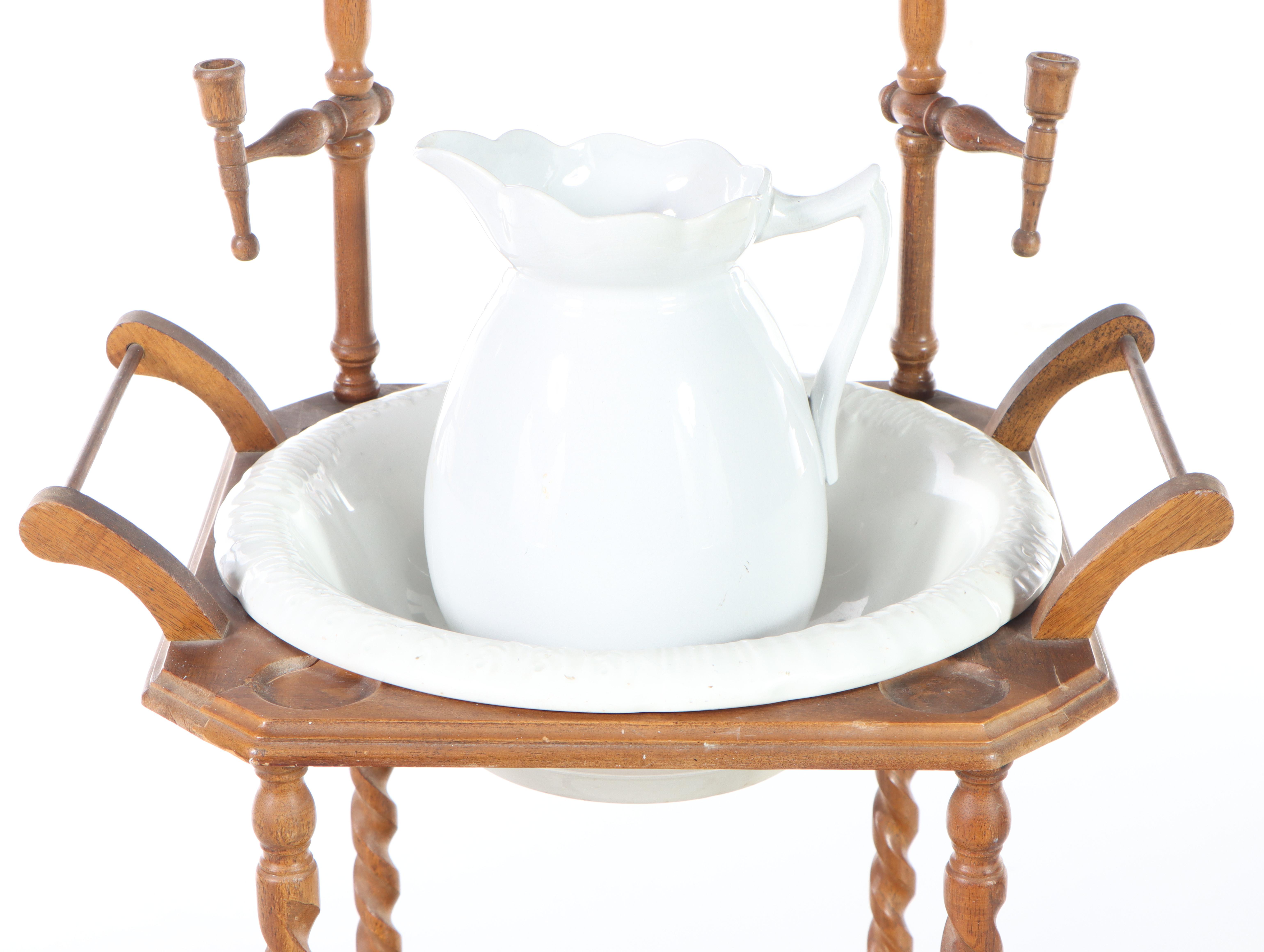 Victorian Style Mirror-Back Washstand with Pitcher and Bowl, Incl. George Scott