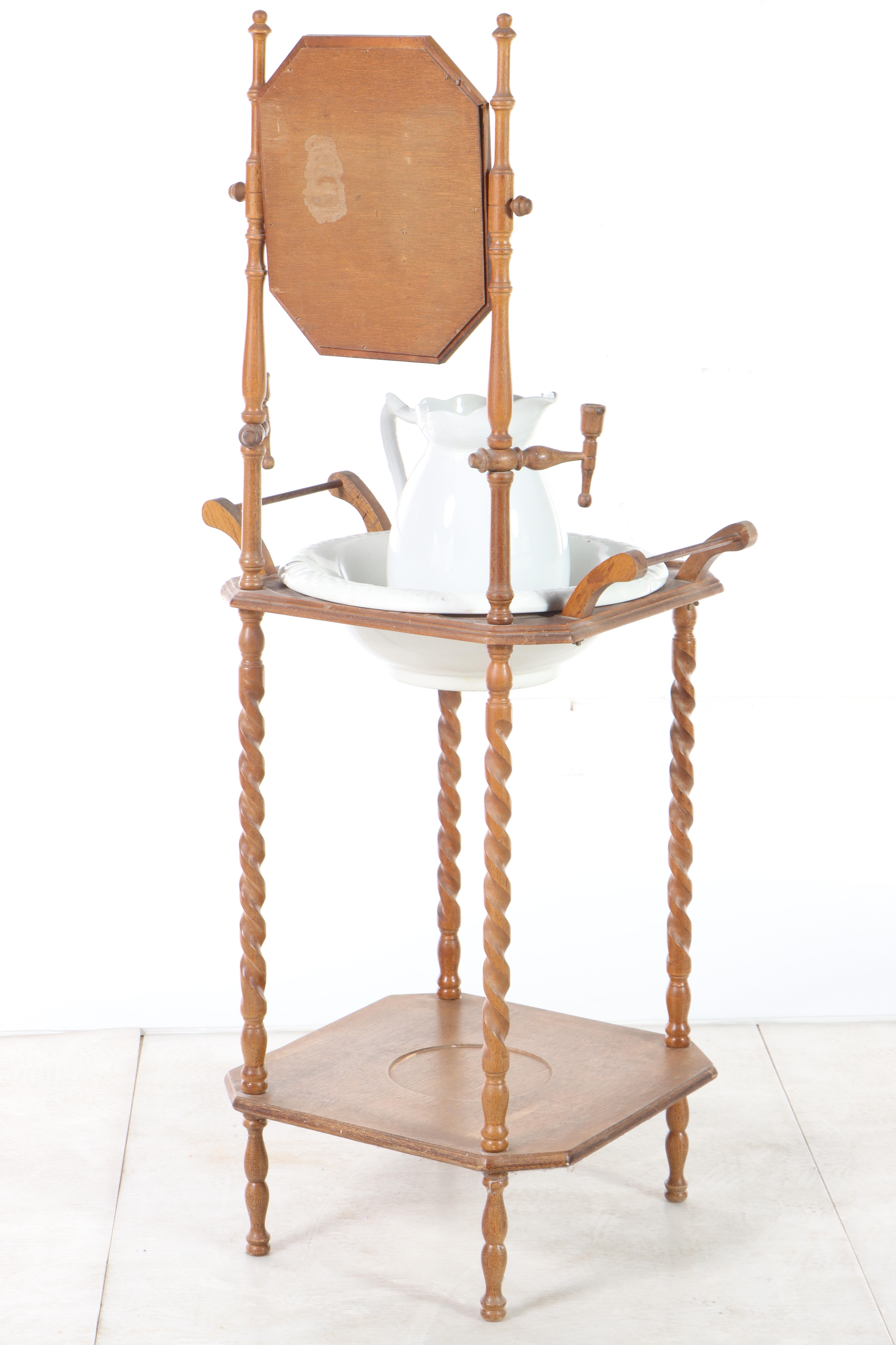 Victorian Style Mirror-Back Washstand with Pitcher and Bowl, Incl. George Scott