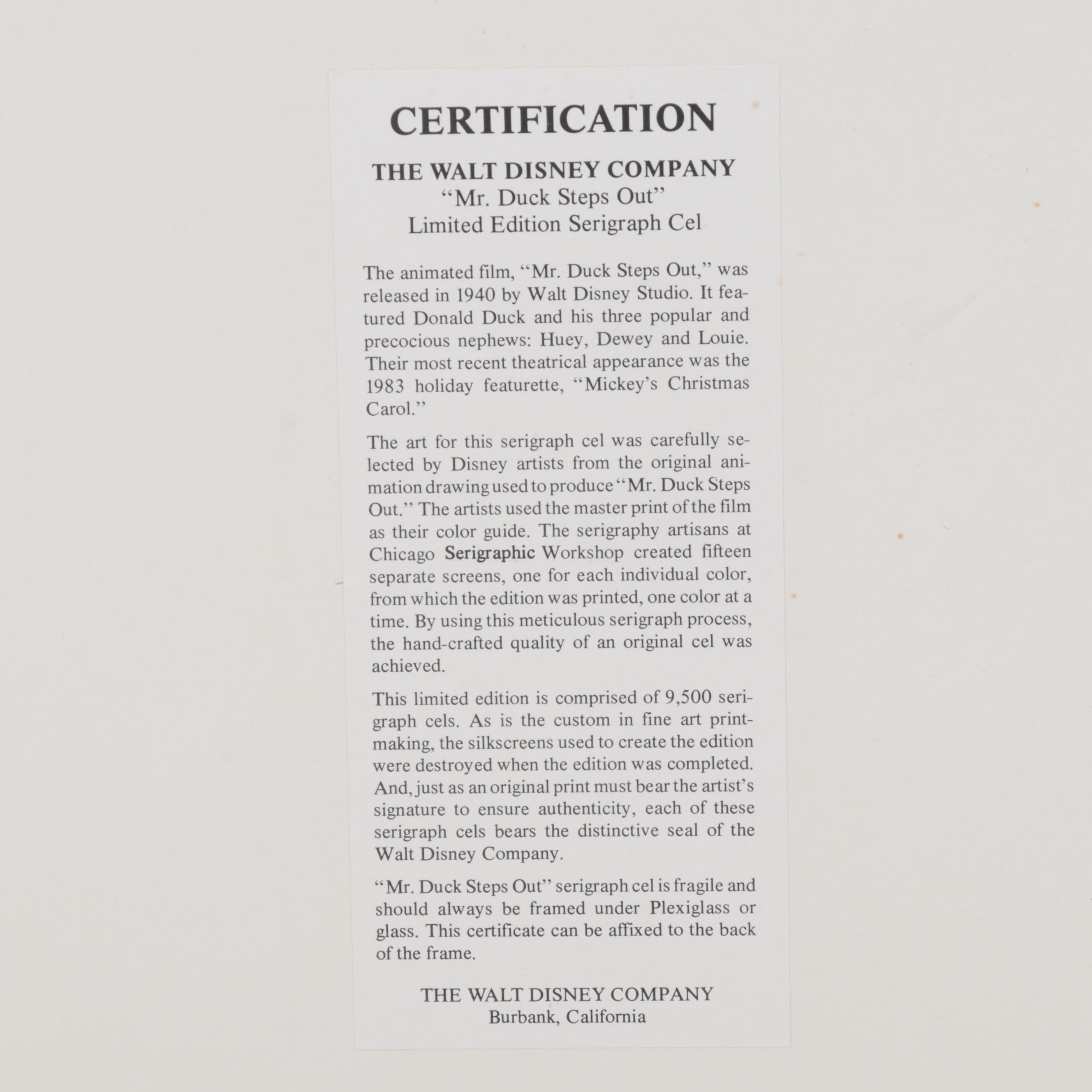 Walt Disney Company "Mr. Duck Steps Out" Animation Sericel, Circa 1990