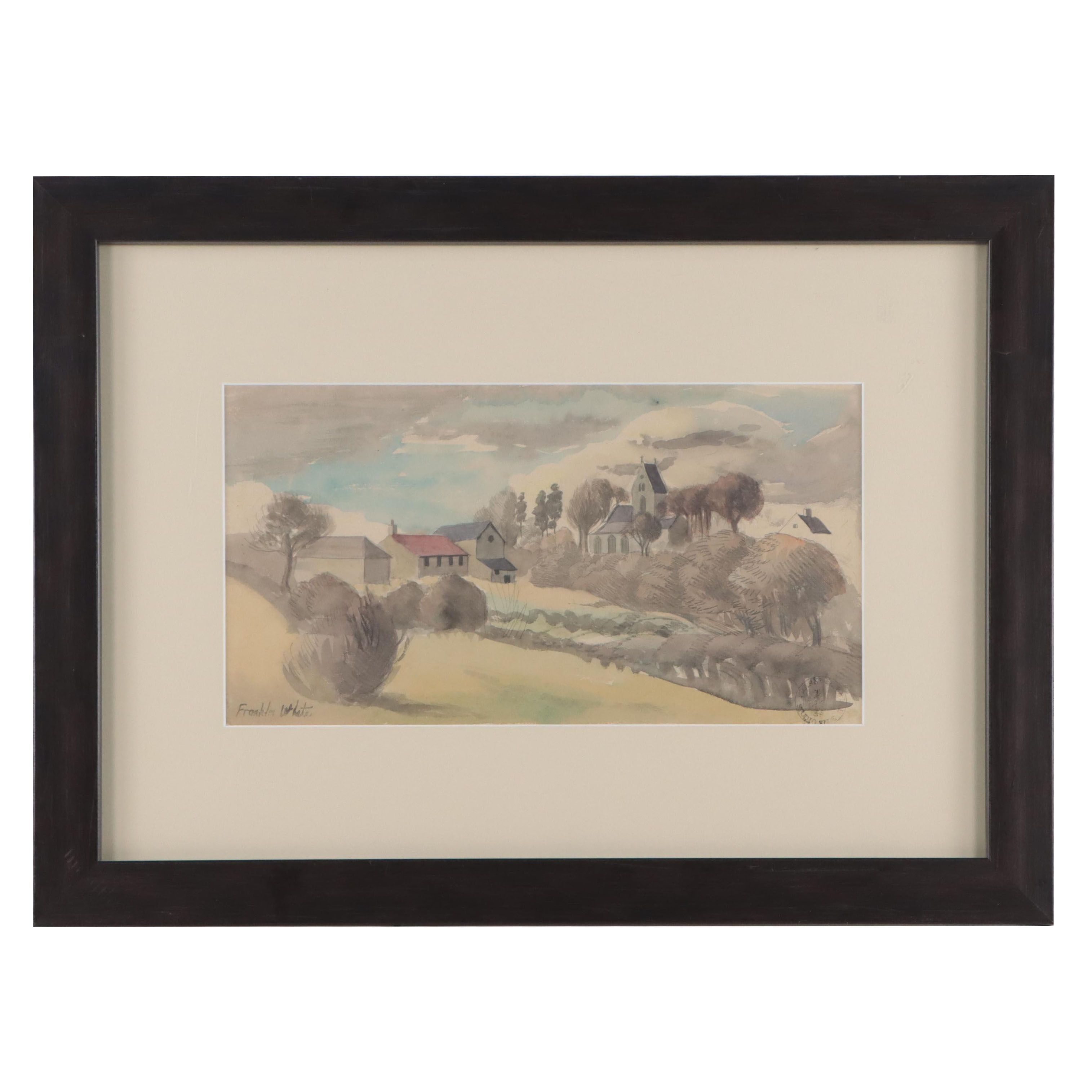 Franklin White Town Landscape Watercolor Painting