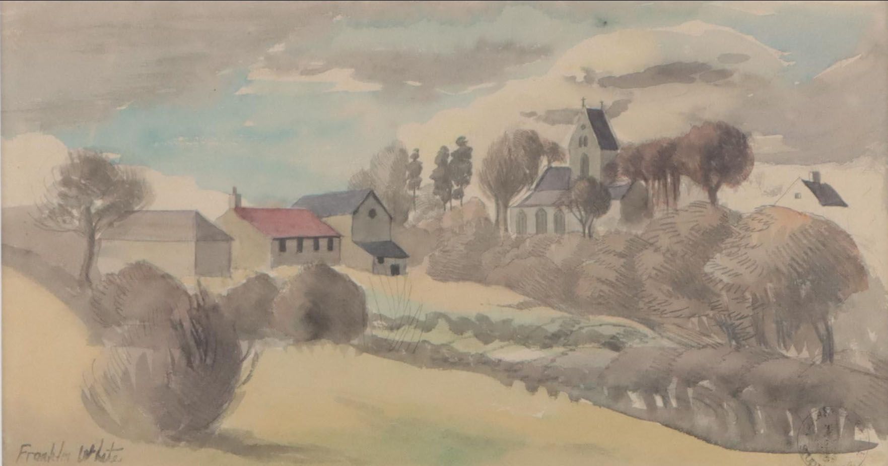 Franklin White Town Landscape Watercolor Painting