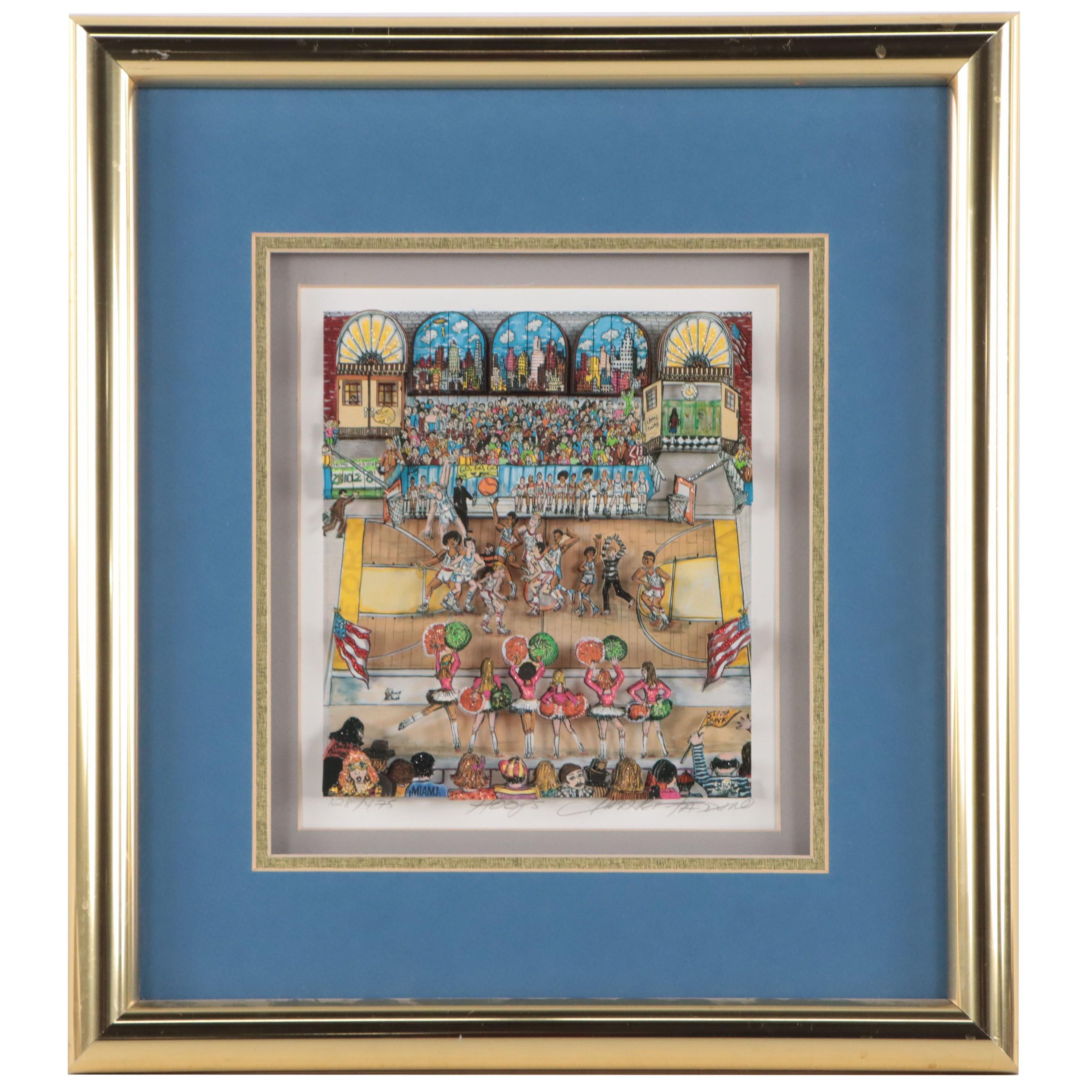 Charles Fazzino Dimensional Embellished Offset Lithograph "Hoops"