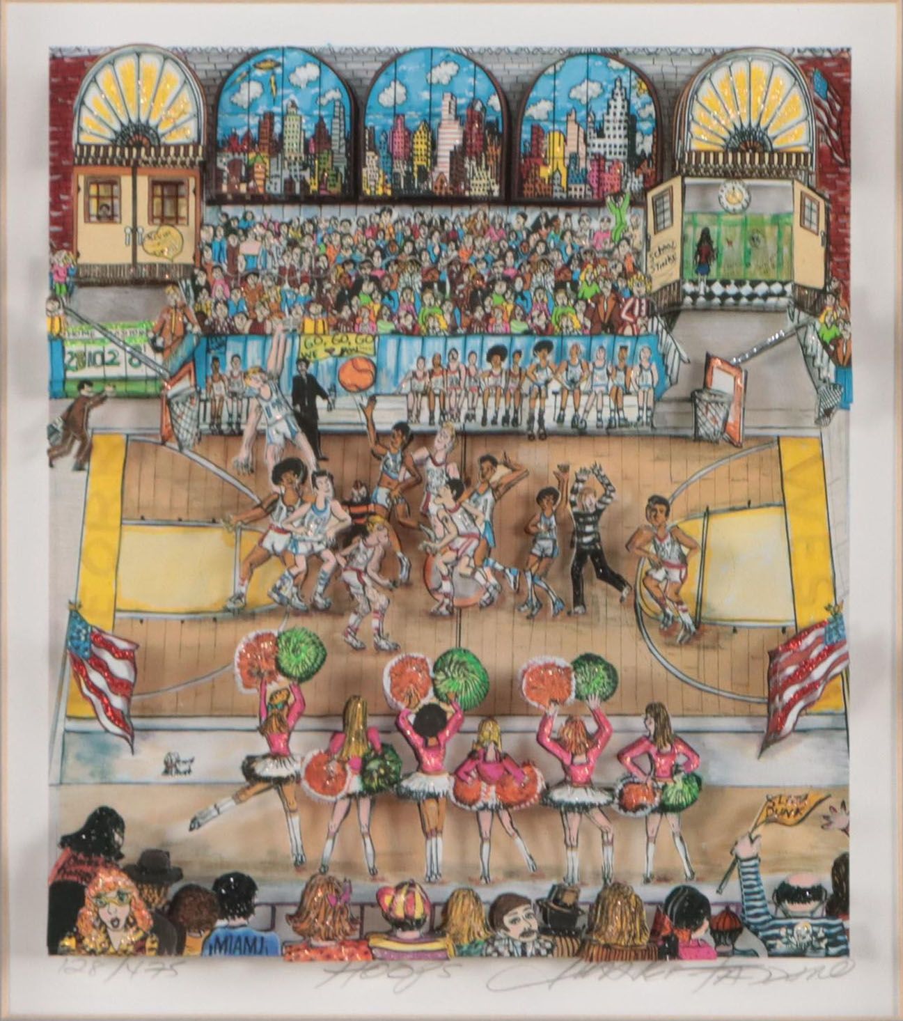 Charles Fazzino Dimensional Embellished Offset Lithograph "Hoops"