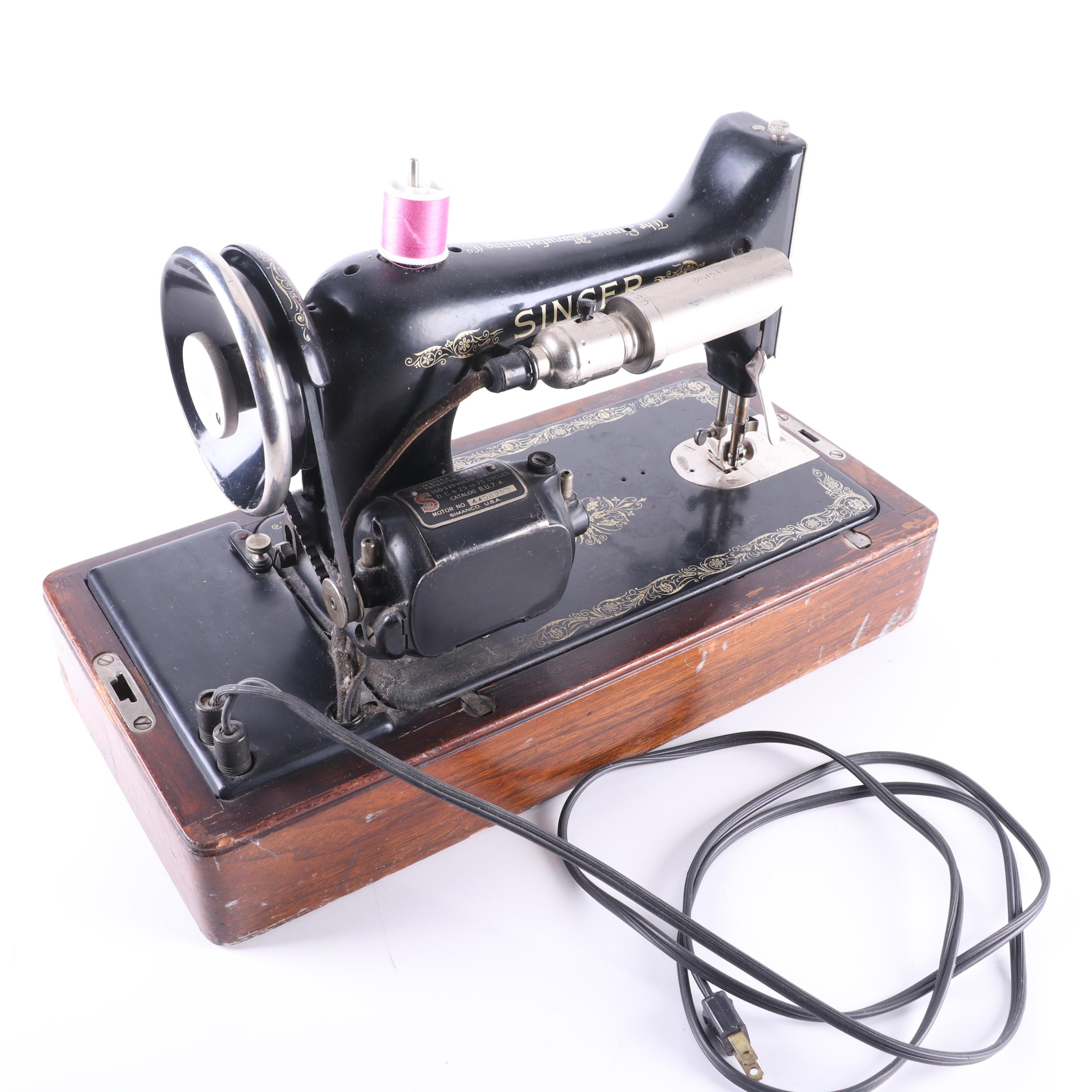Singer Class 99 Electric Sewing Machine with Sewing Supply Box, Circa 1928