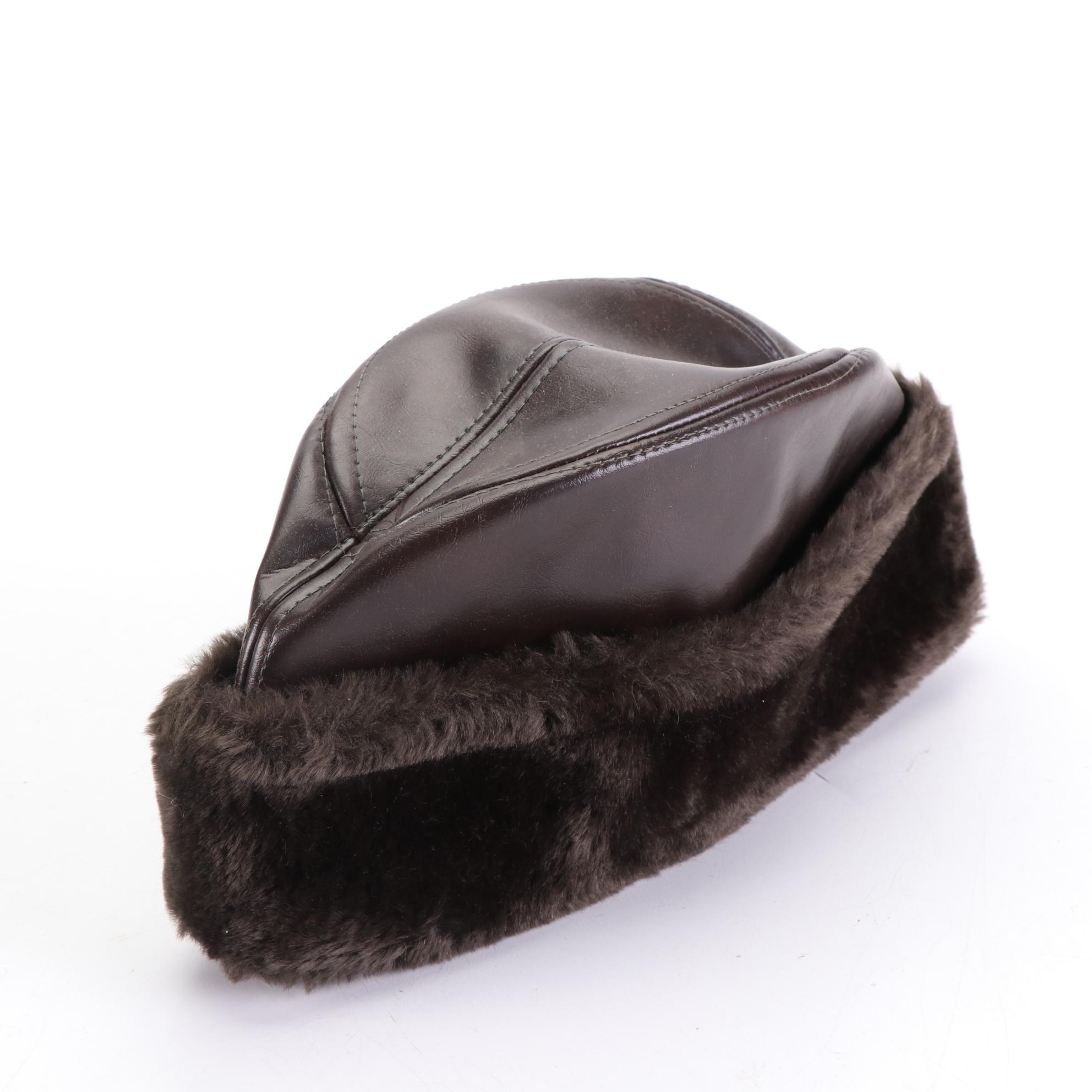 Mouton Fur Cap with Ambassador Hats in Faux Leather & Shearling/Faux Shearling