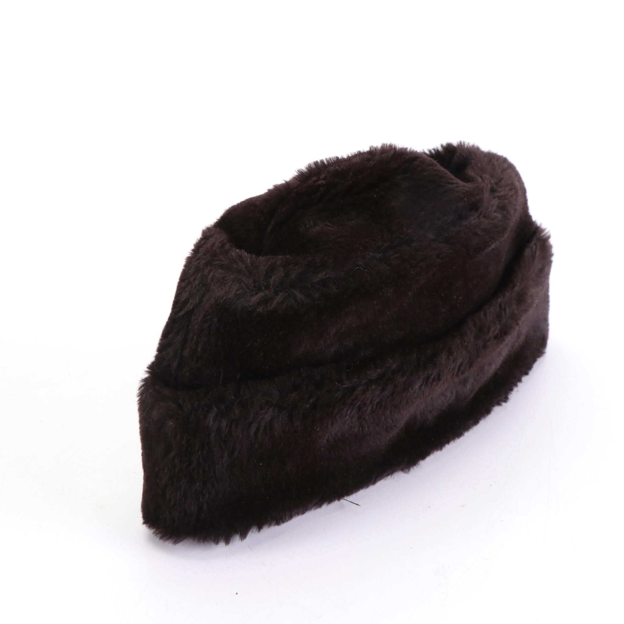 Mouton Fur Cap with Ambassador Hats in Faux Leather & Shearling/Faux Shearling