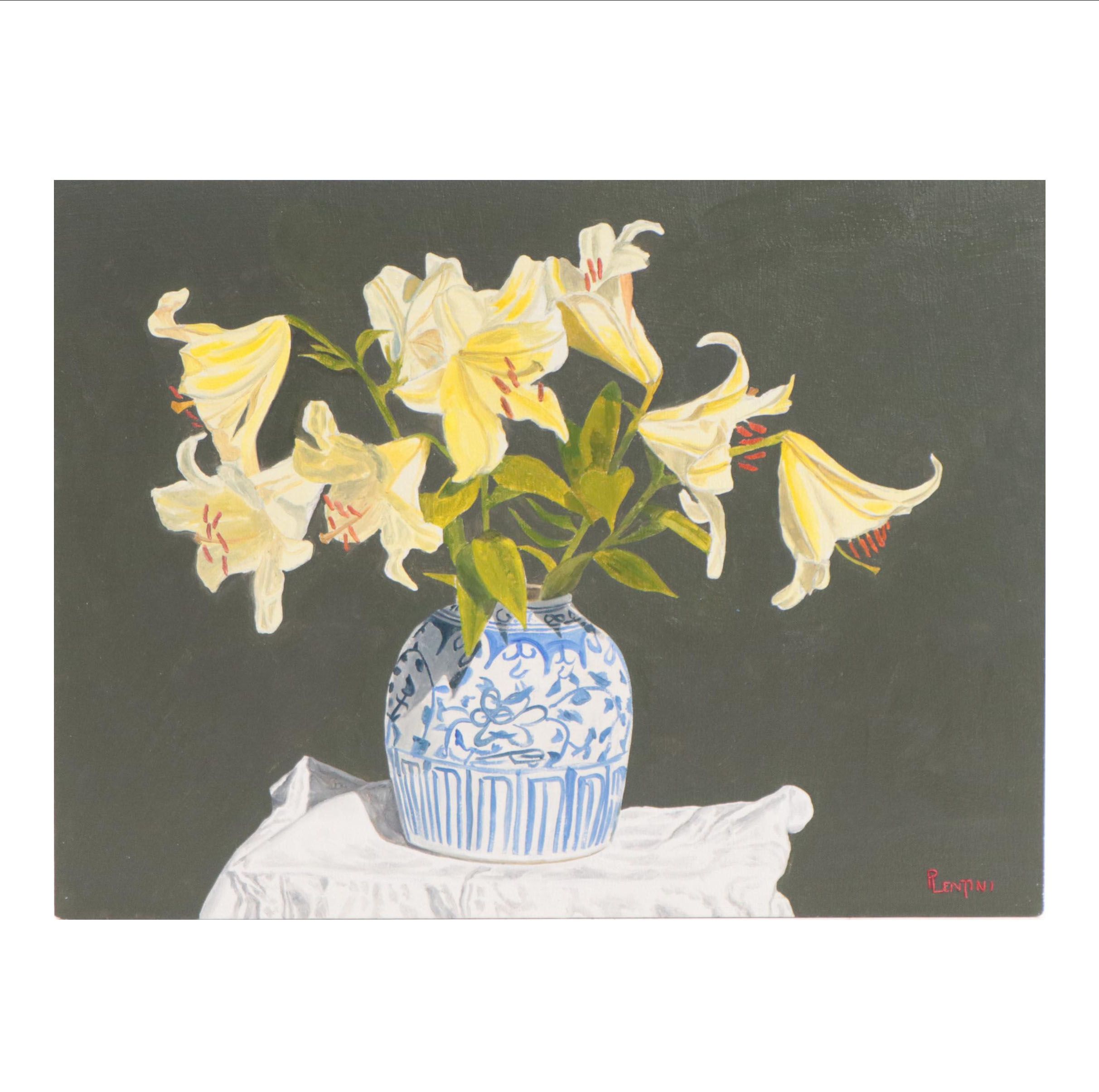 Peter Lentini Oil Painting of Floral Still Life "Tapeto Magico"